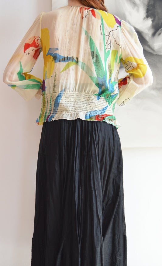 vintage iceberg silk smocked blouse