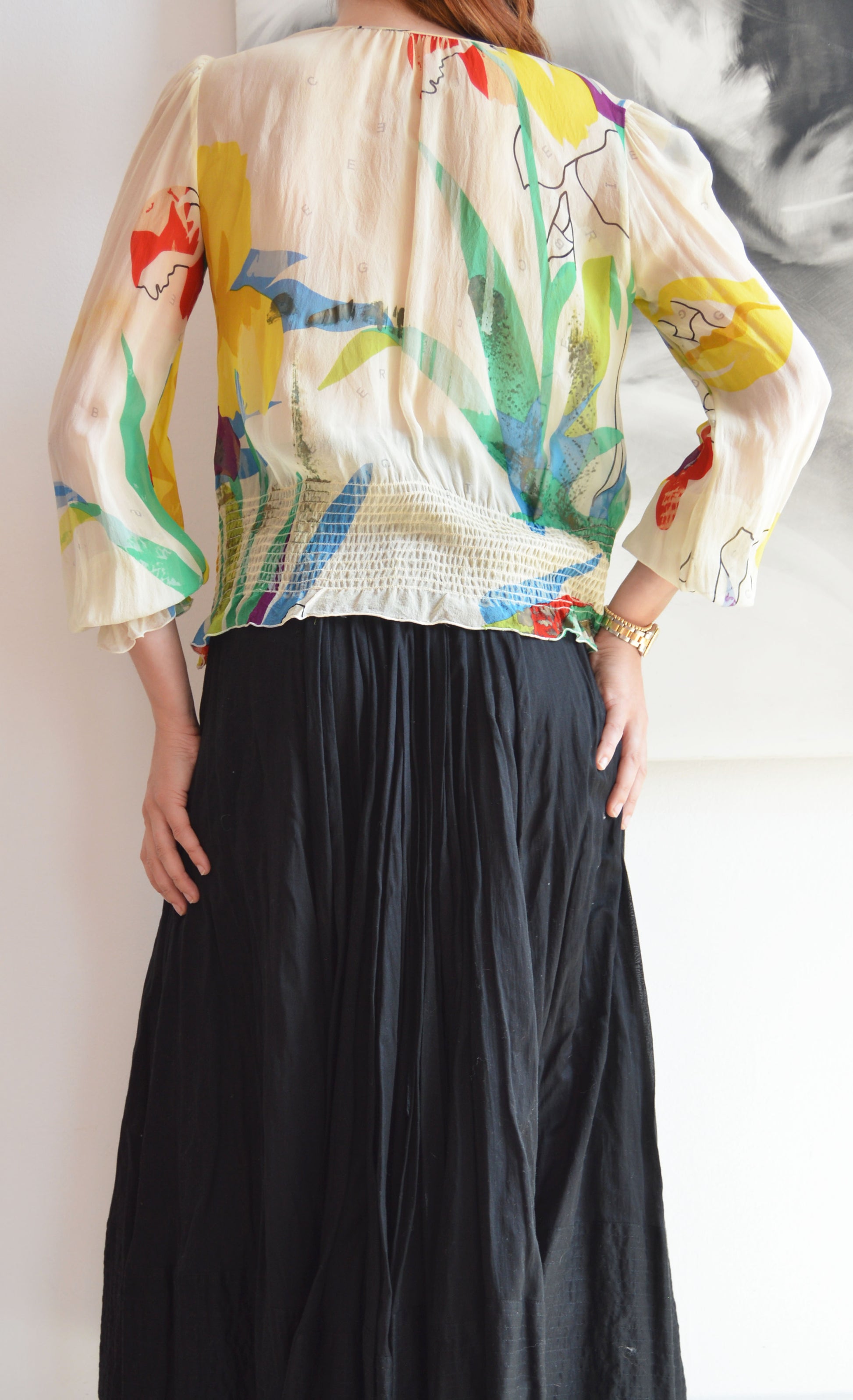 vintage iceberg silk smocked blouse