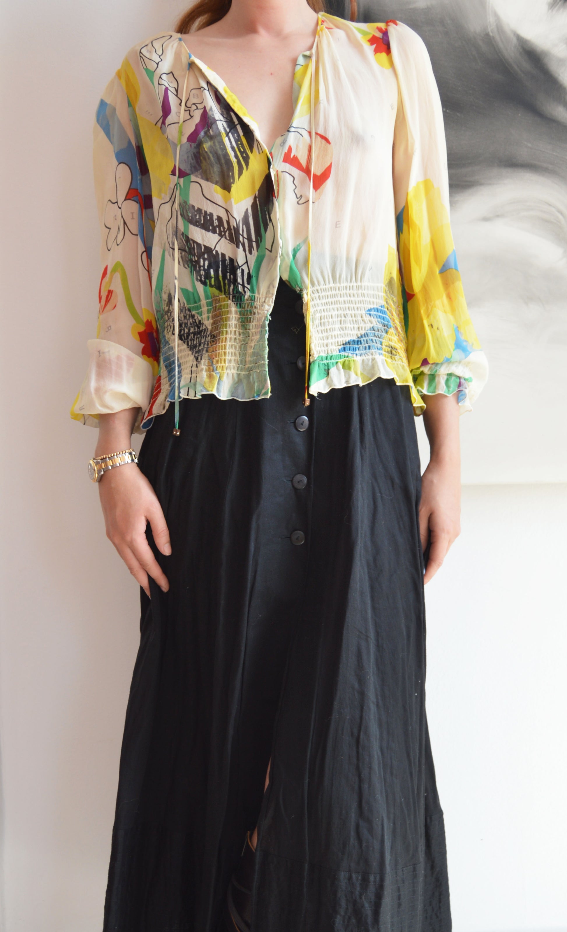 vintage iceberg silk smocked blouse