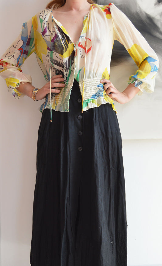 vintage iceberg silk smocked blouse