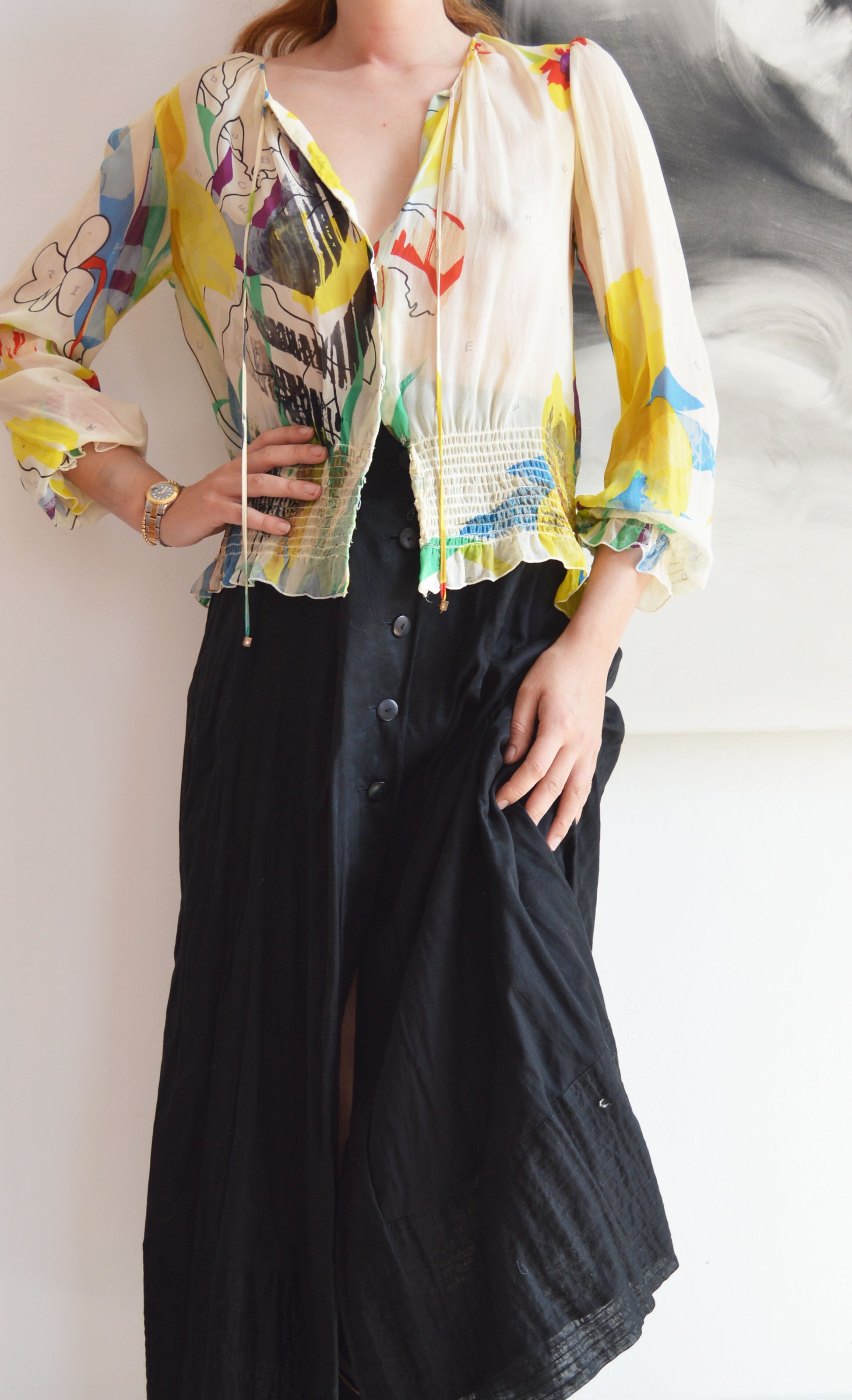 vintage iceberg silk smocked blouse