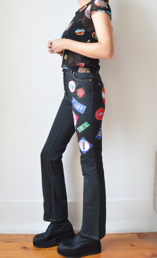 vintage iceberg ss 2001 patched black jeans