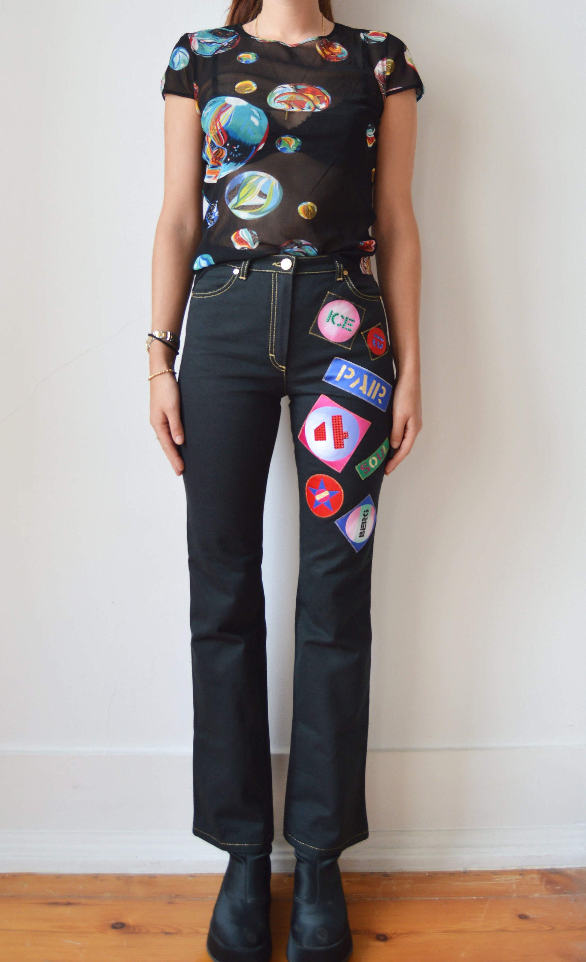 vintage iceberg ss 2001 patched black jeans