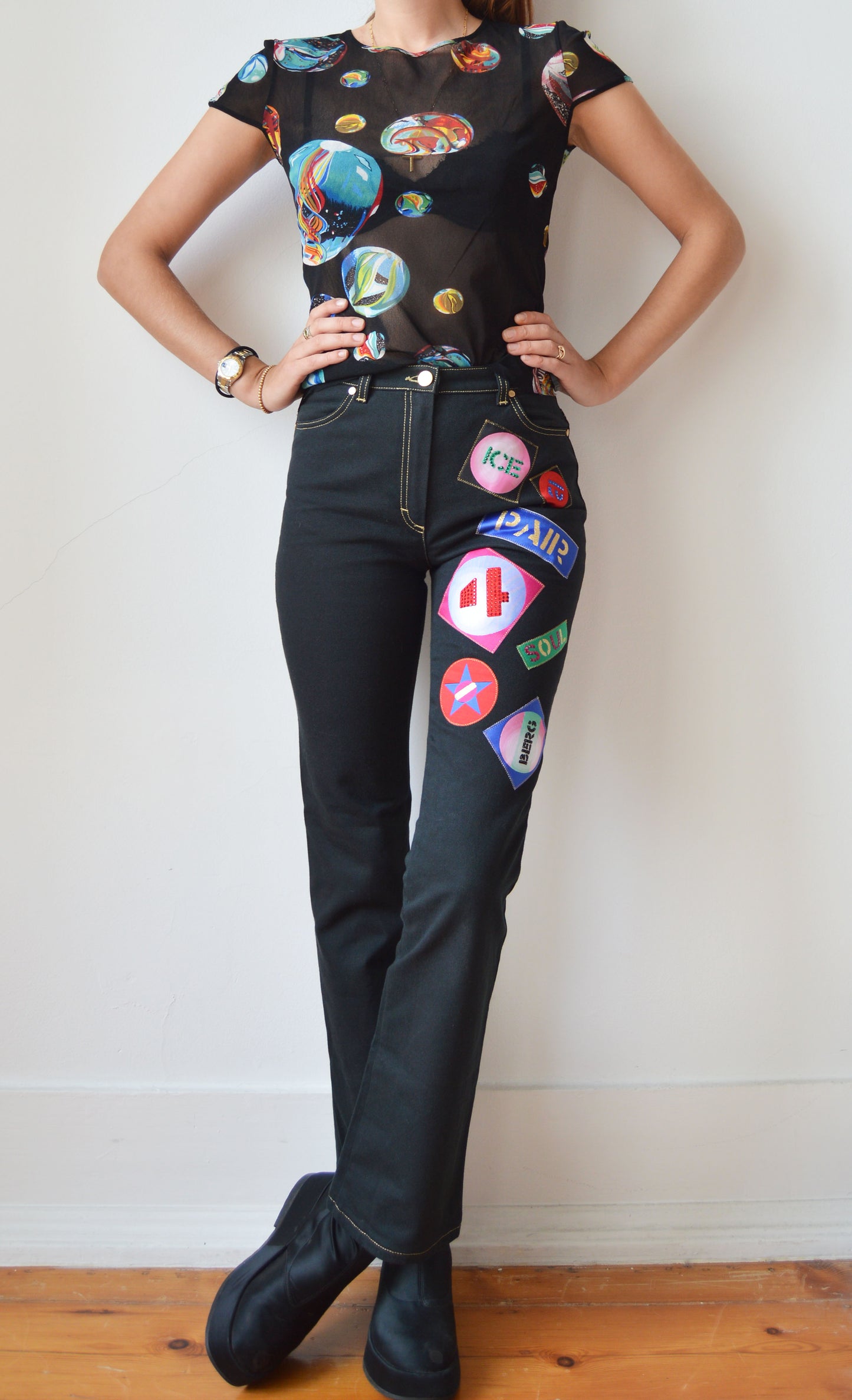 vintage iceberg ss 2001 patched black jeans