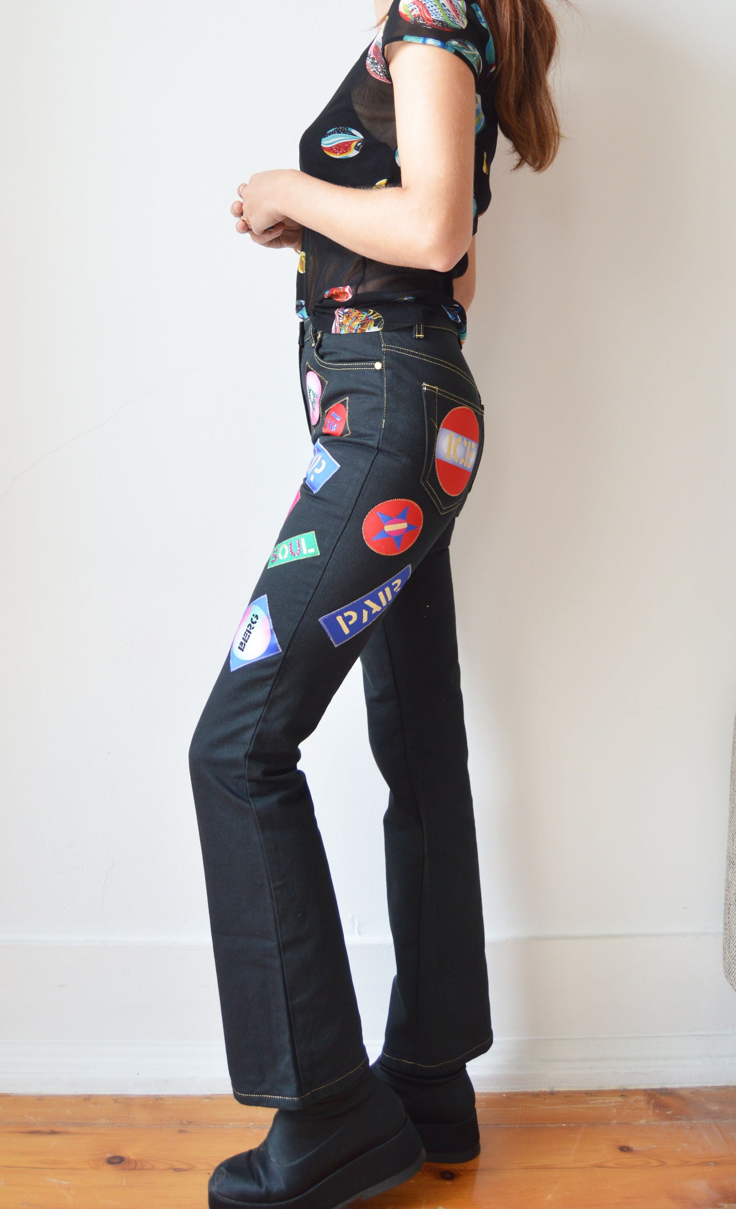 vintage iceberg ss 2001 patched black jeans