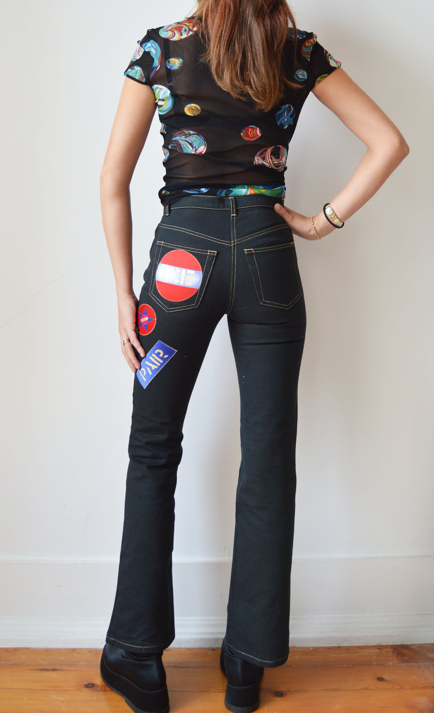 vintage iceberg ss 2001 patched black jeans