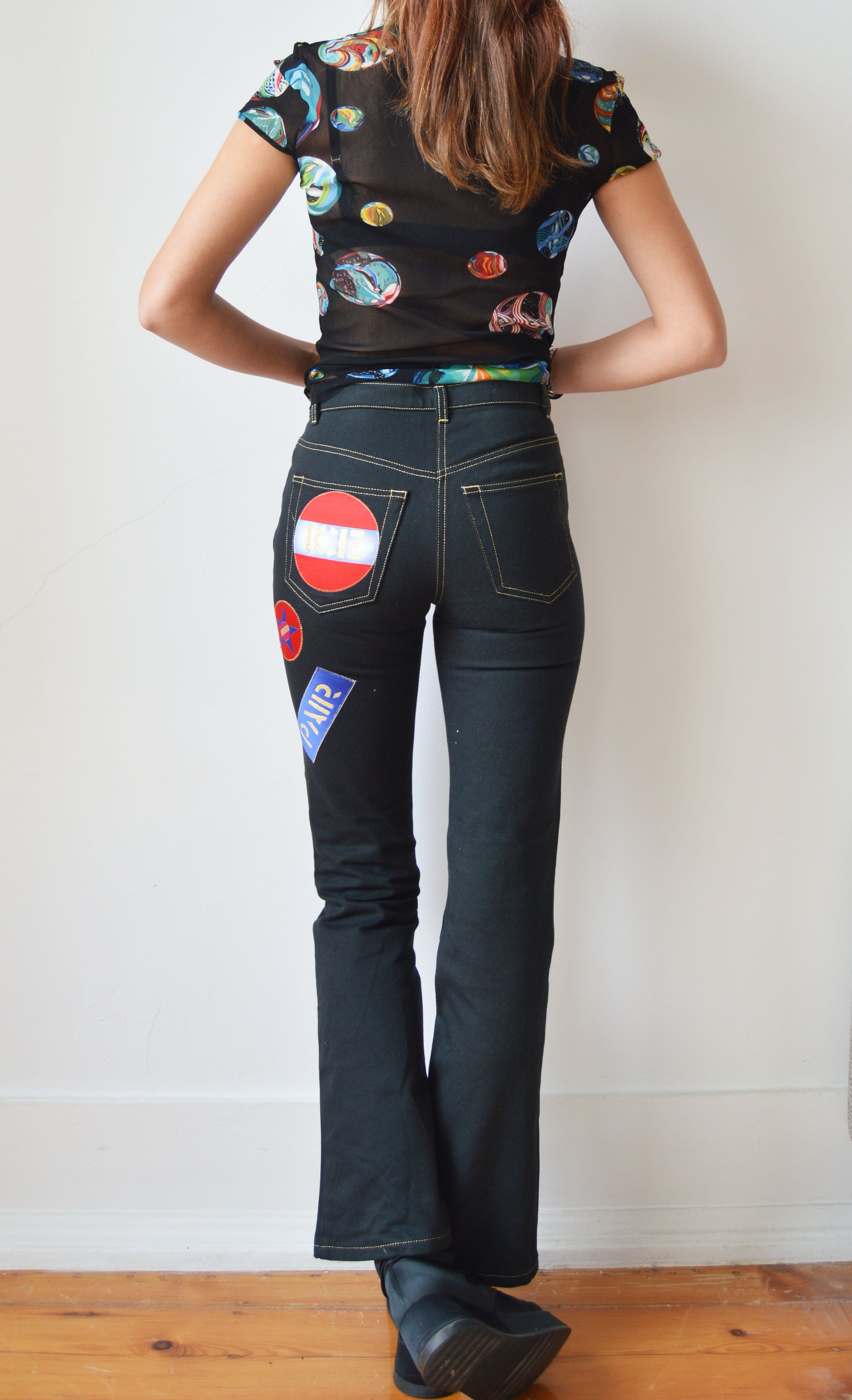 vintage iceberg ss 2001 patched black jeans