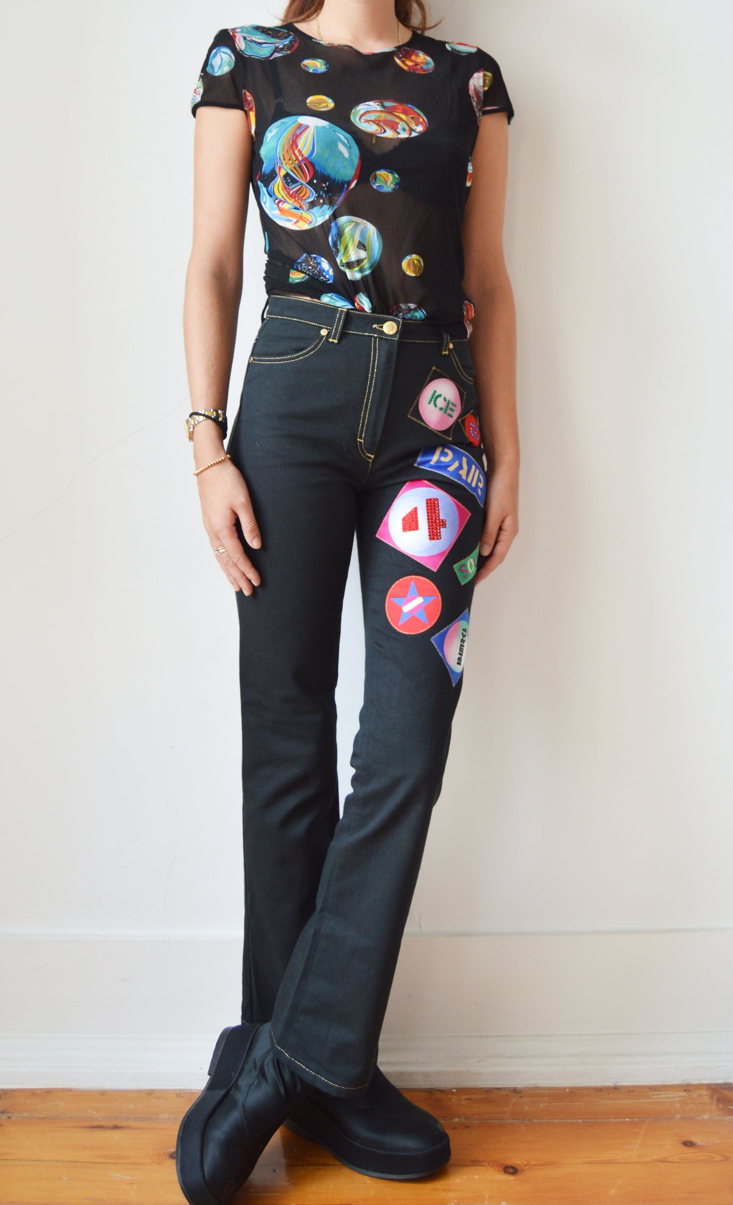 vintage iceberg ss 2001 patched black jeans