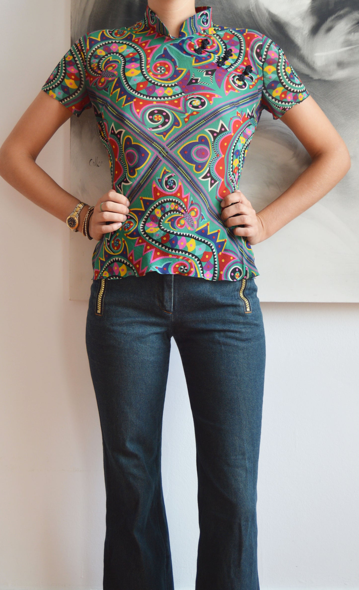 vintage john galliano silk patterned blouse