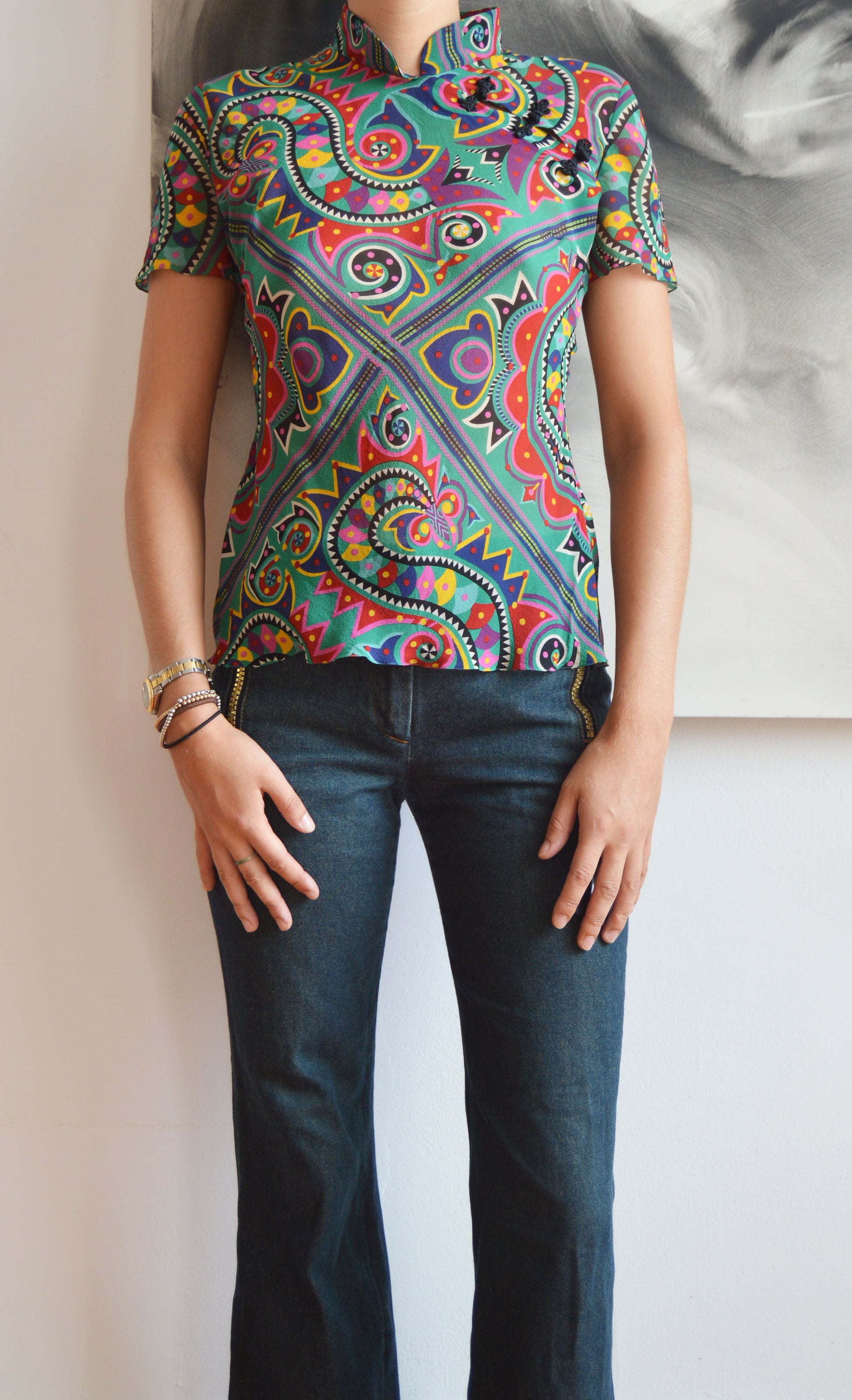 vintage john galliano silk patterned blouse
