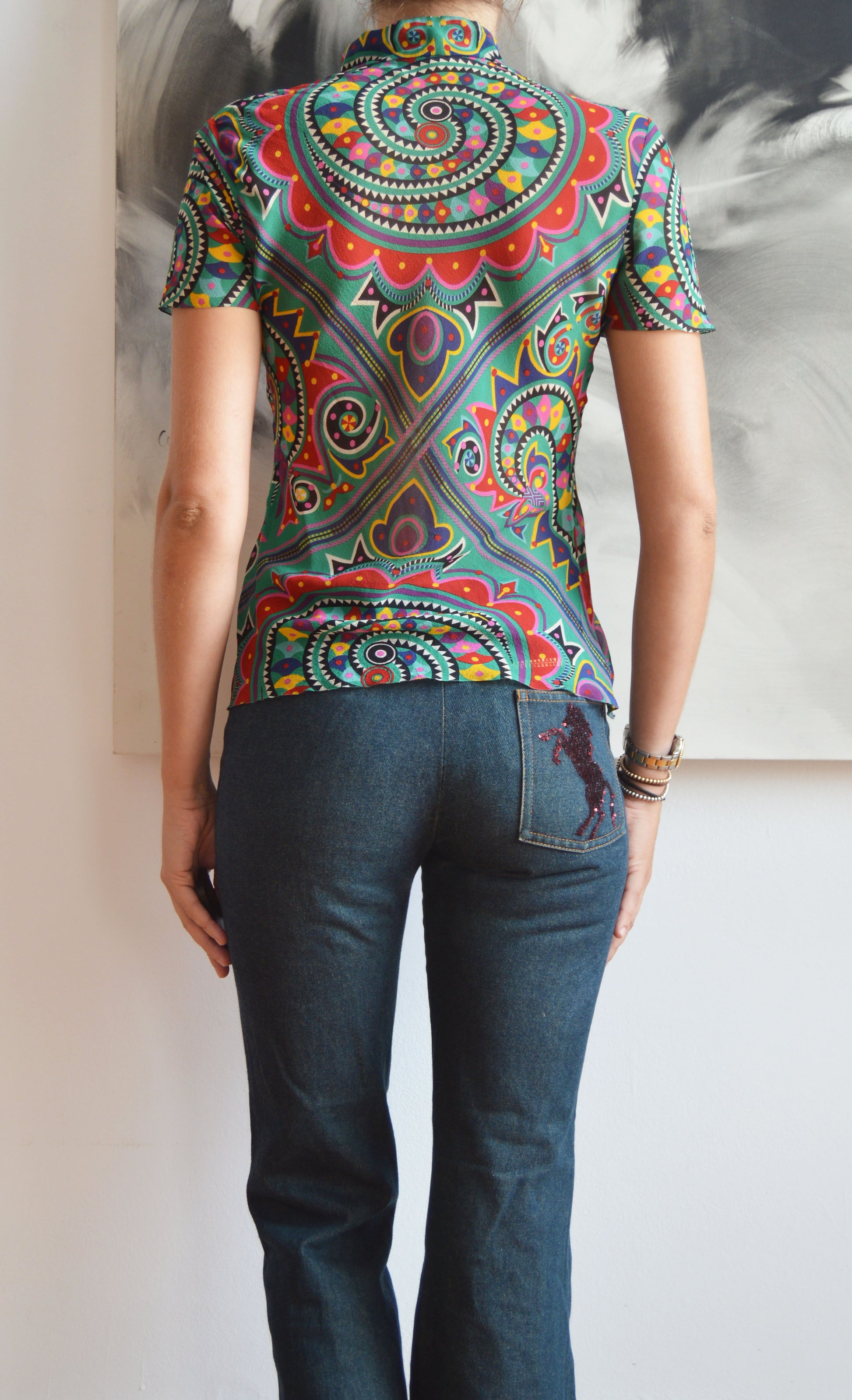 vintage john galliano silk patterned blouse