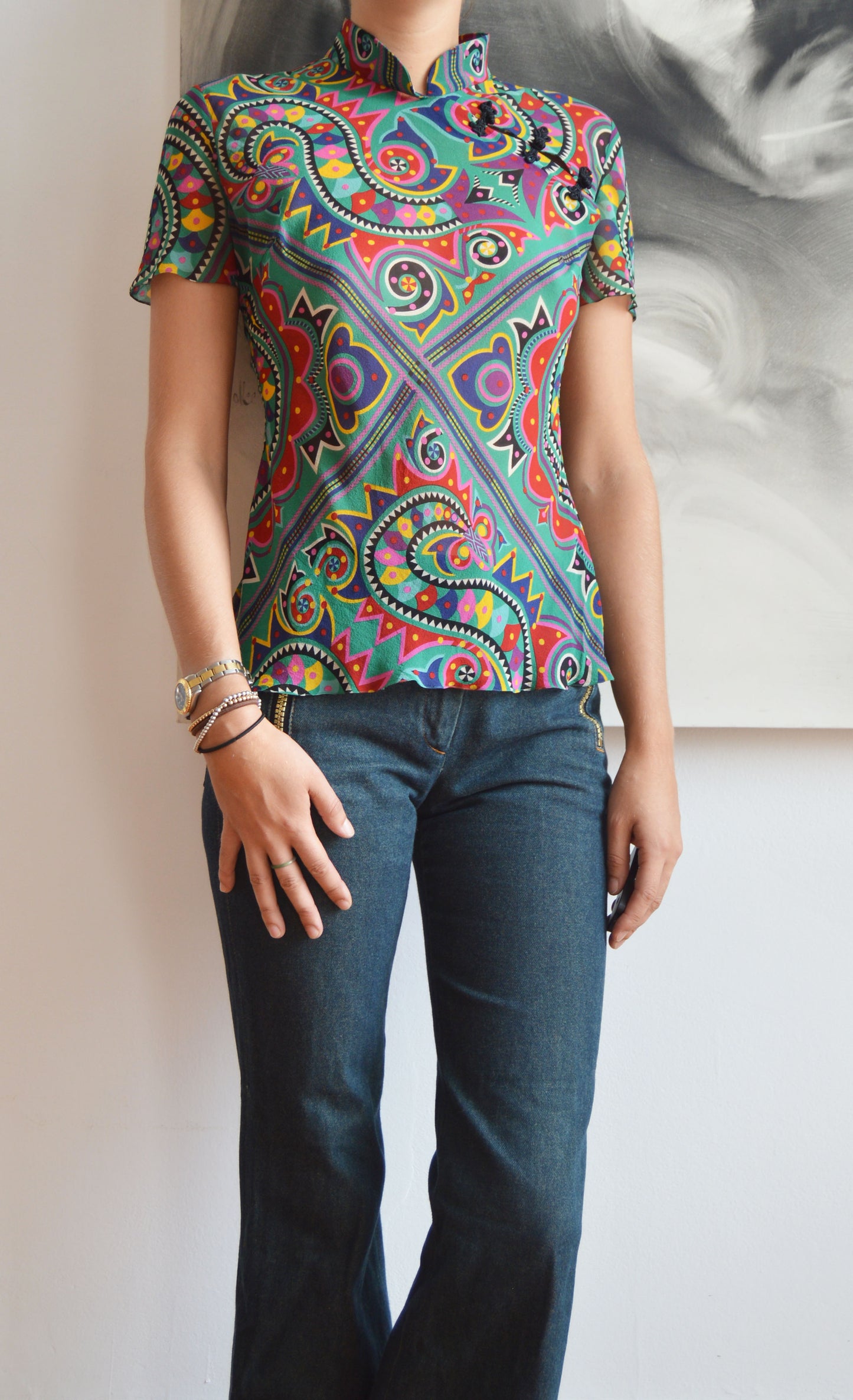 vintage john galliano silk patterned blouse