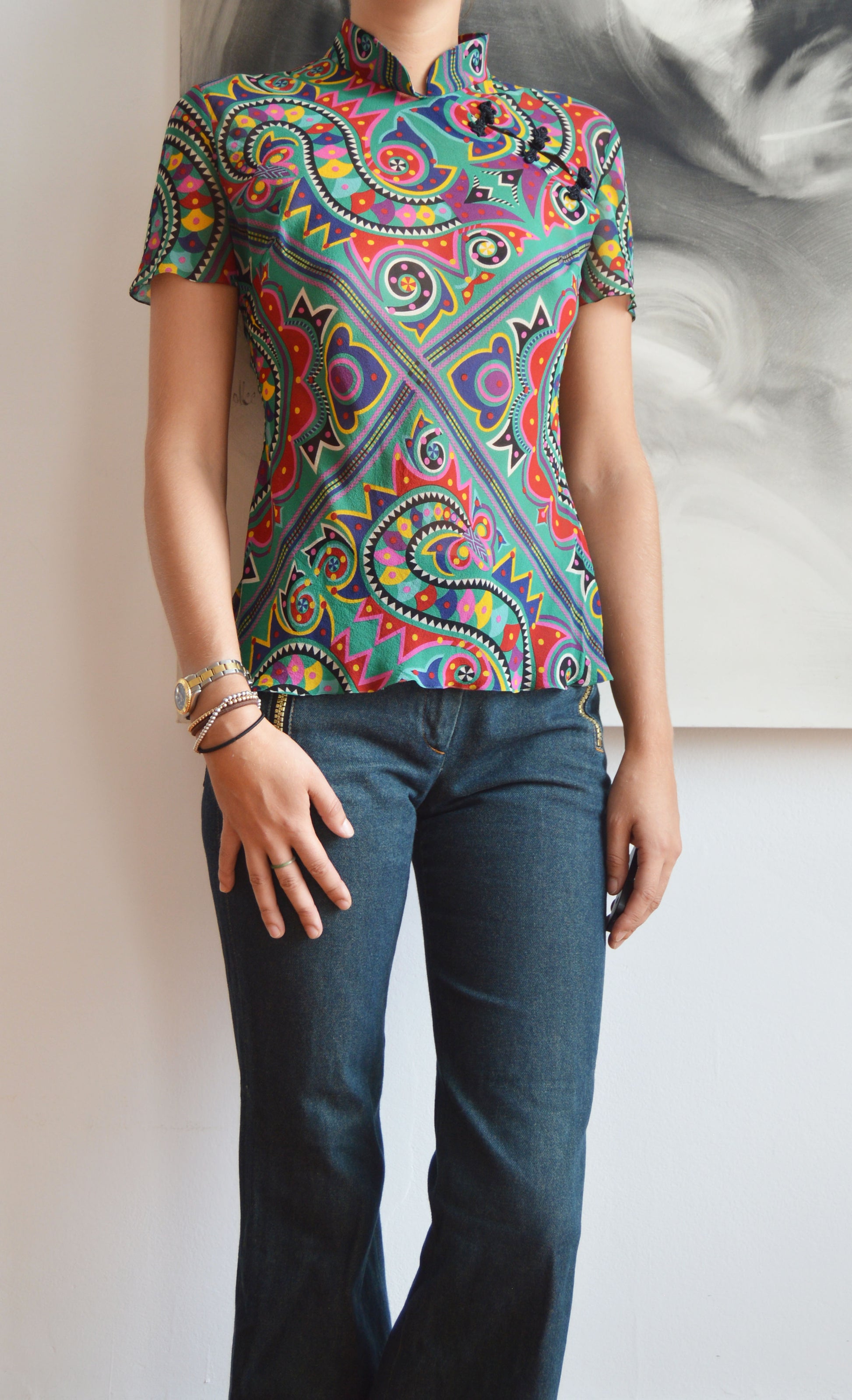 vintage john galliano silk patterned blouse