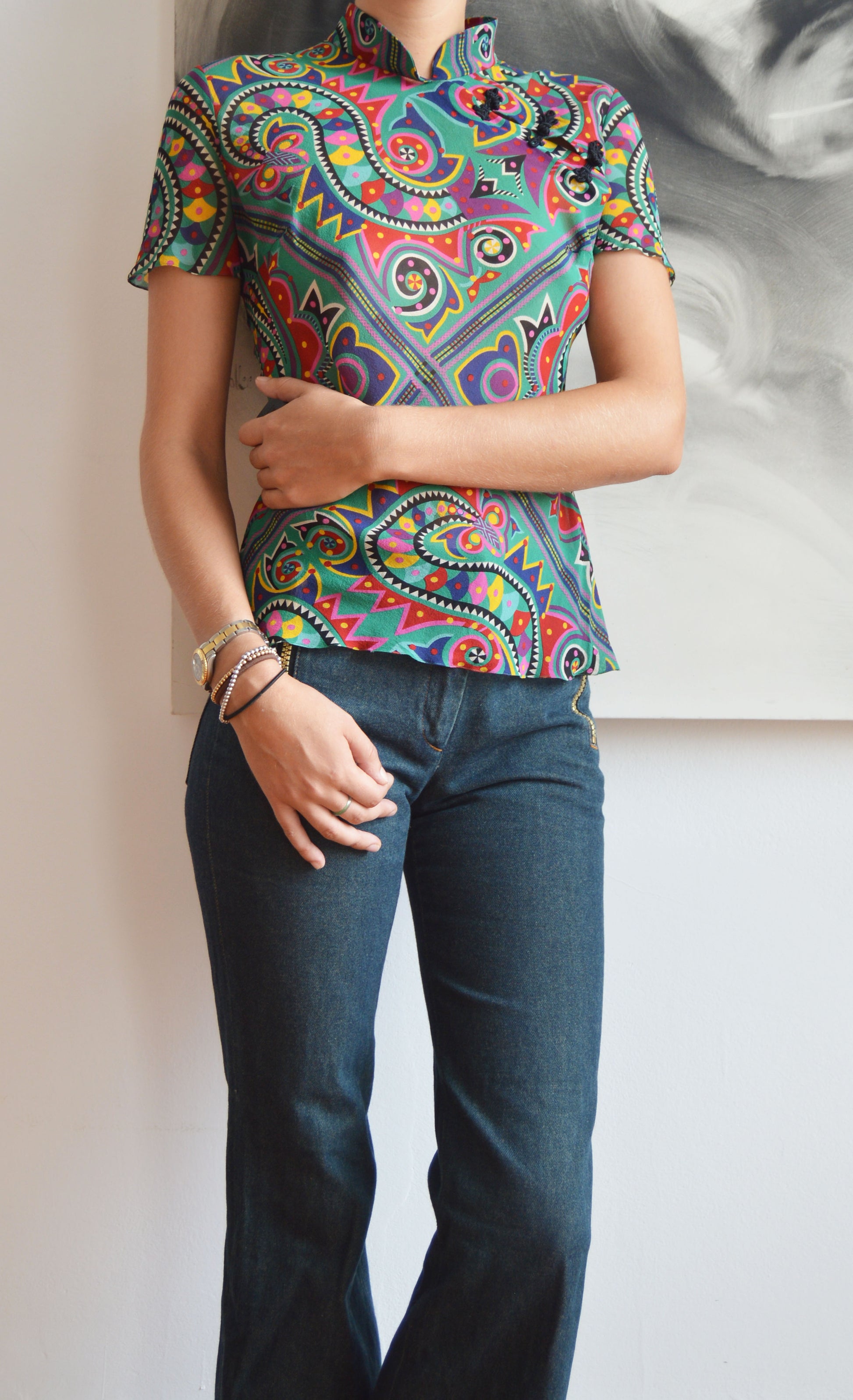 vintage john galliano silk patterned blouse