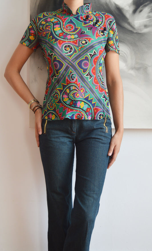 vintage john galliano silk patterned blouse