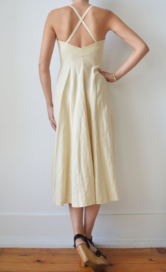 vintage kenzo cream linen dress with crossover back