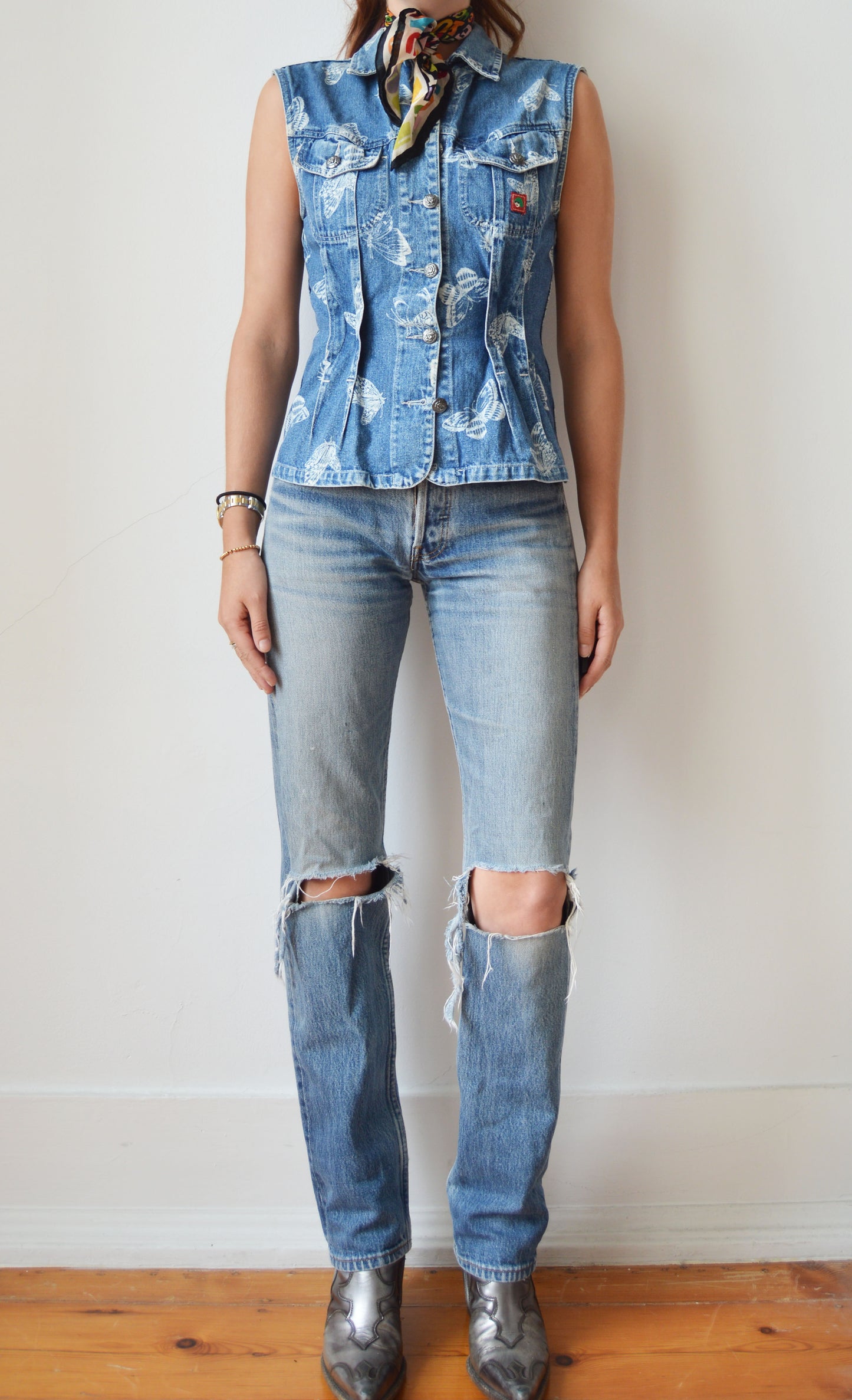 vintage kenzo jeans denim butterfly gilet