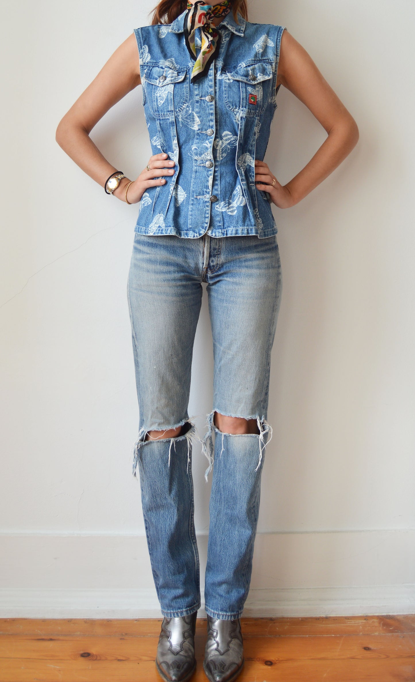 vintage kenzo jeans denim butterfly gilet