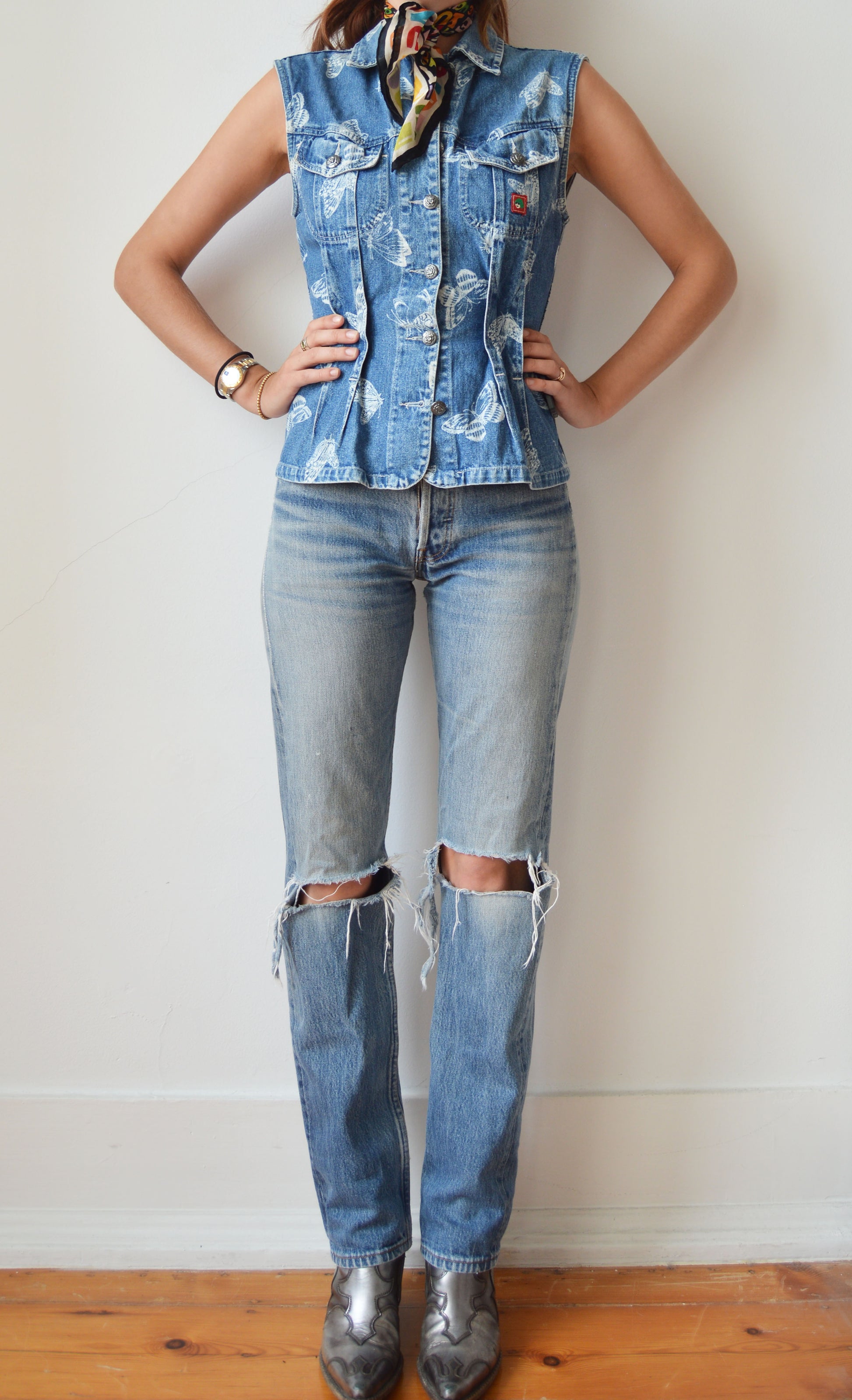 vintage kenzo jeans denim butterfly gilet