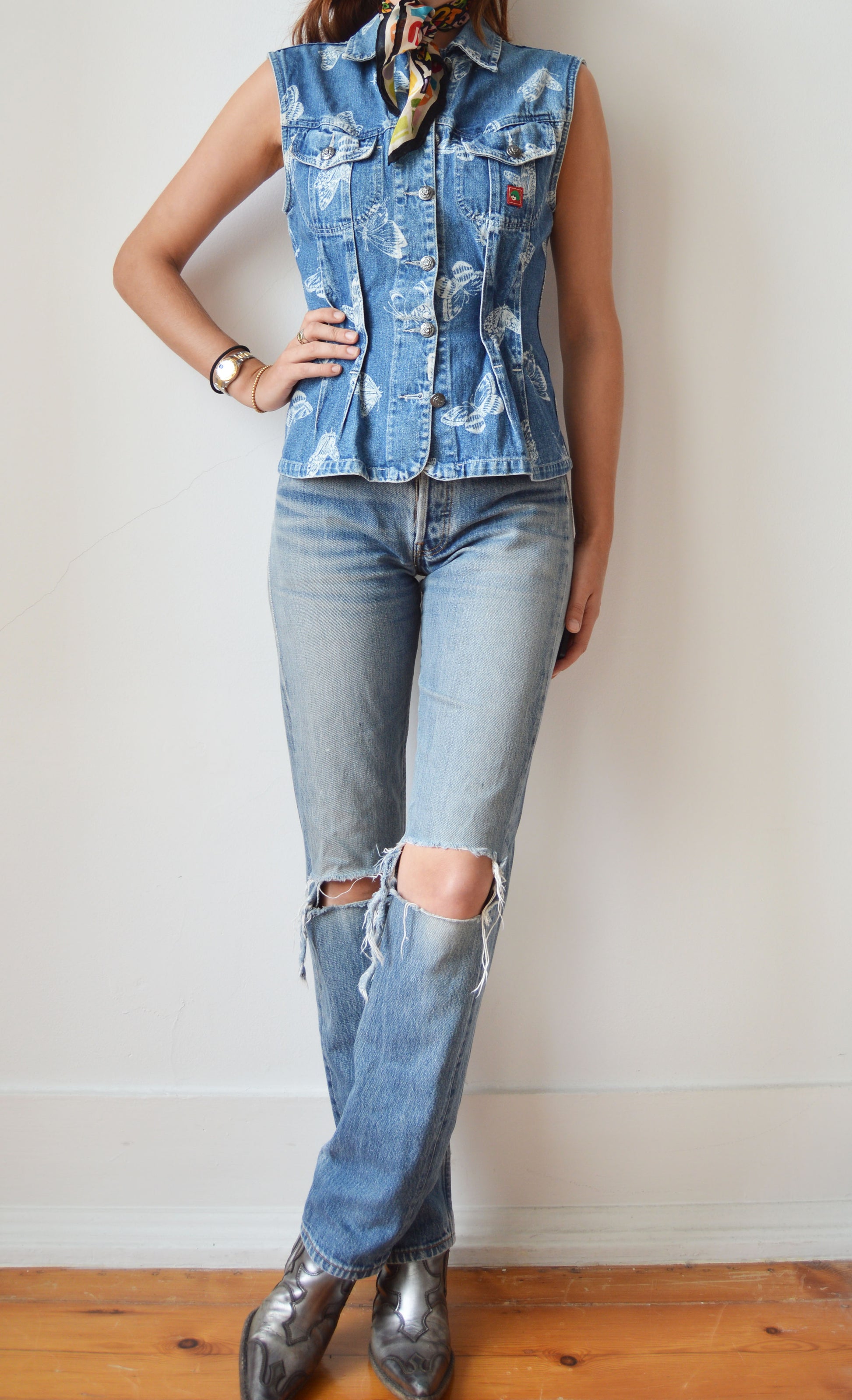 vintage kenzo jeans denim butterfly gilet