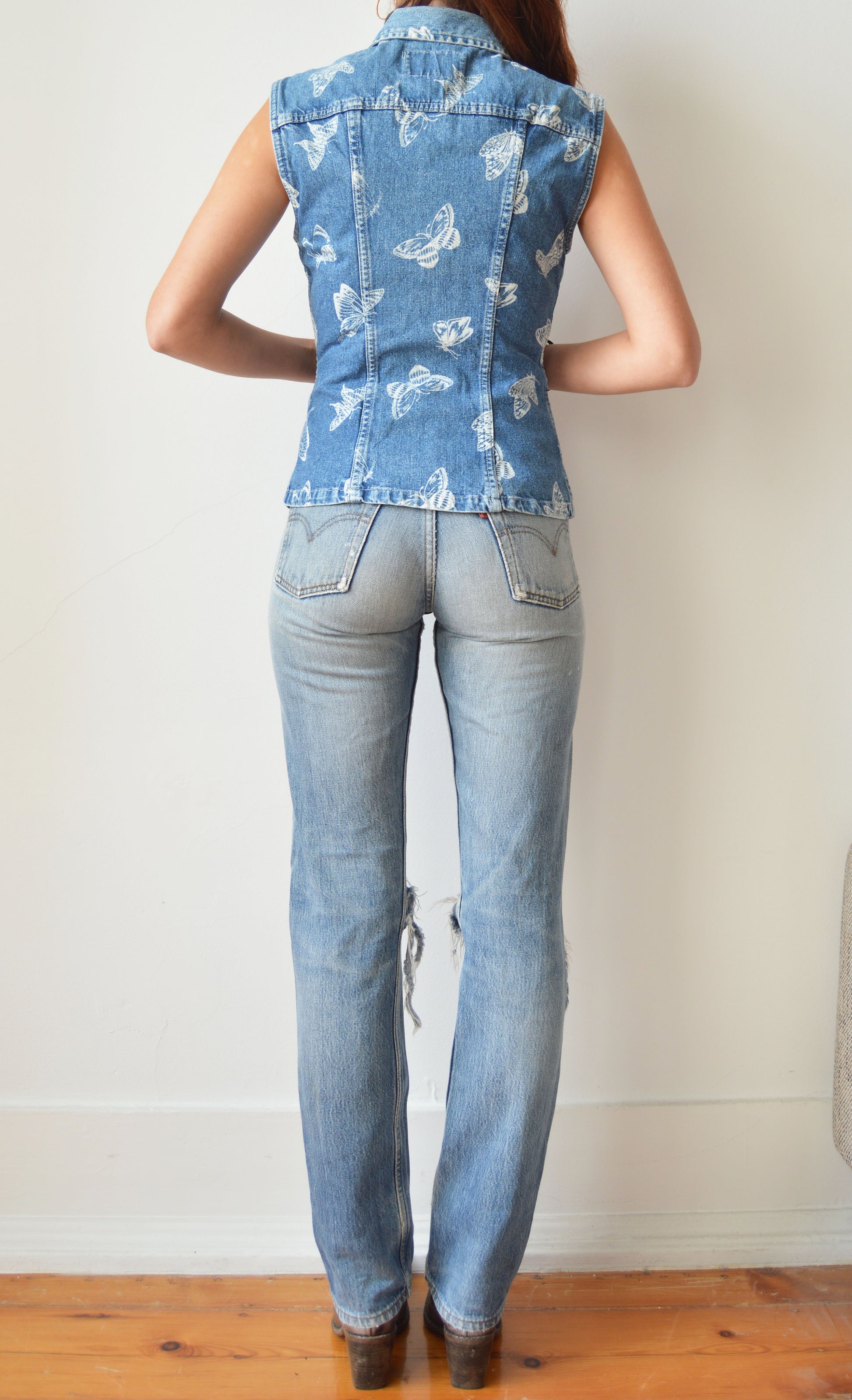vintage kenzo jeans denim butterfly gilet