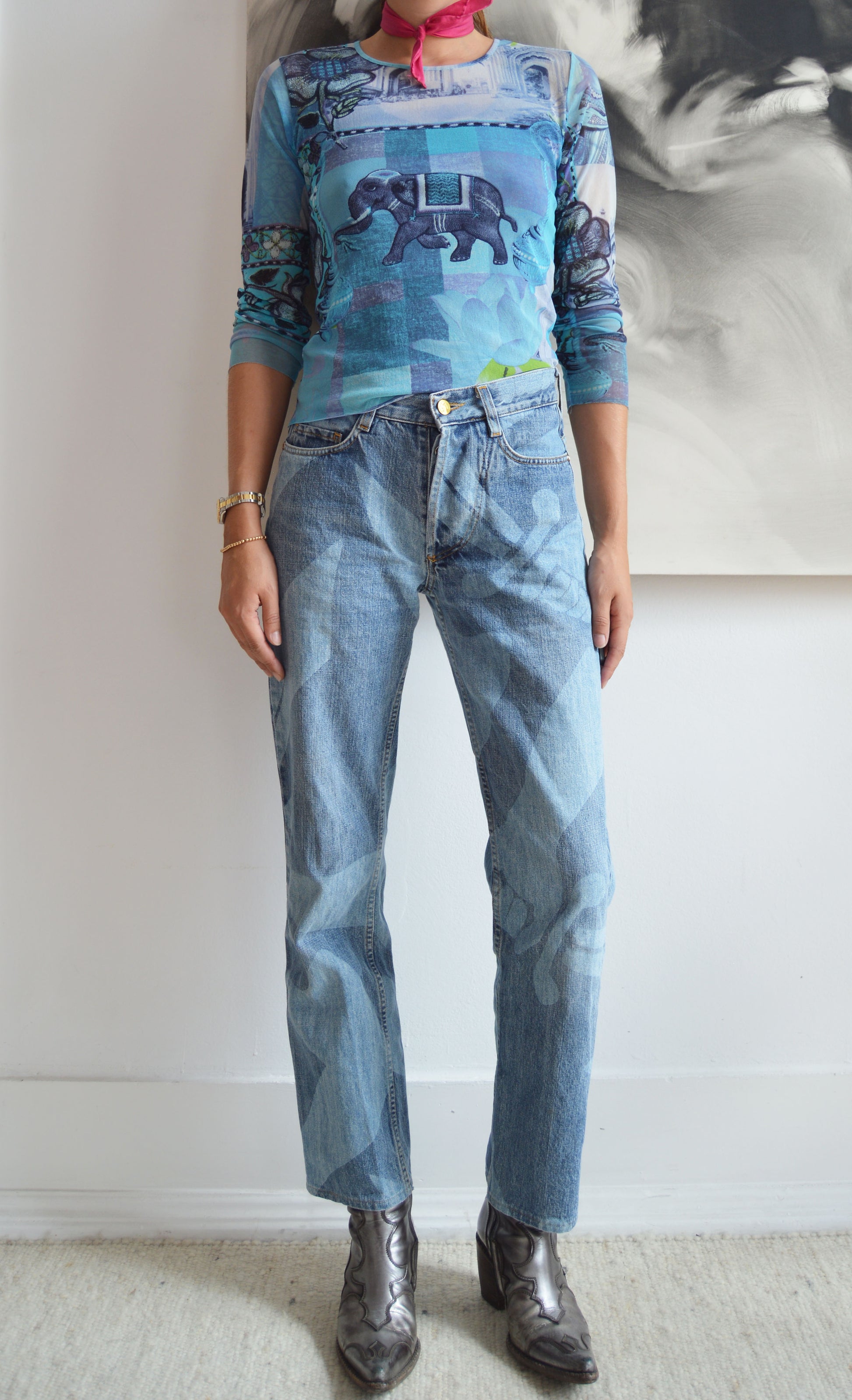 vintage kenzo jeans elephant mesh top