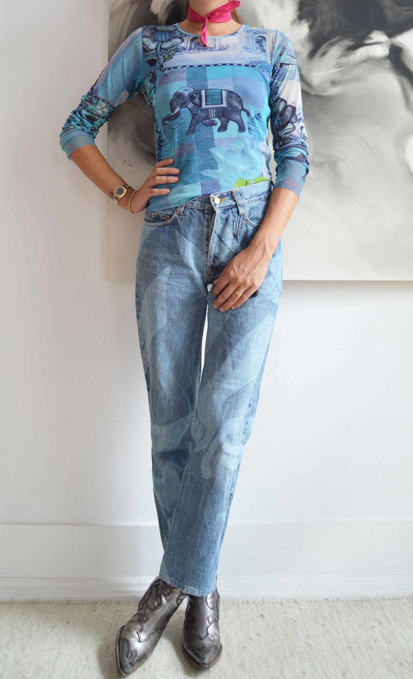vintage kenzo jeans elephant mesh top