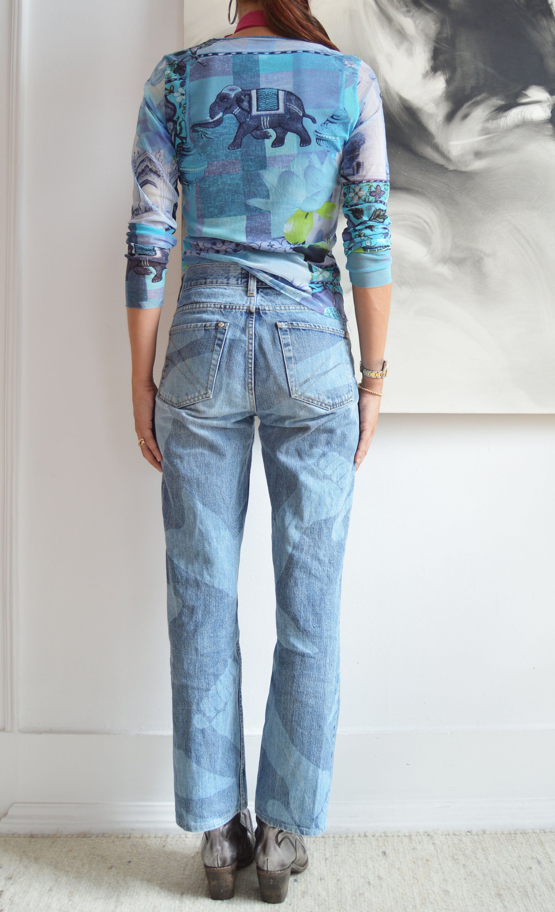 vintage kenzo jeans elephant mesh top