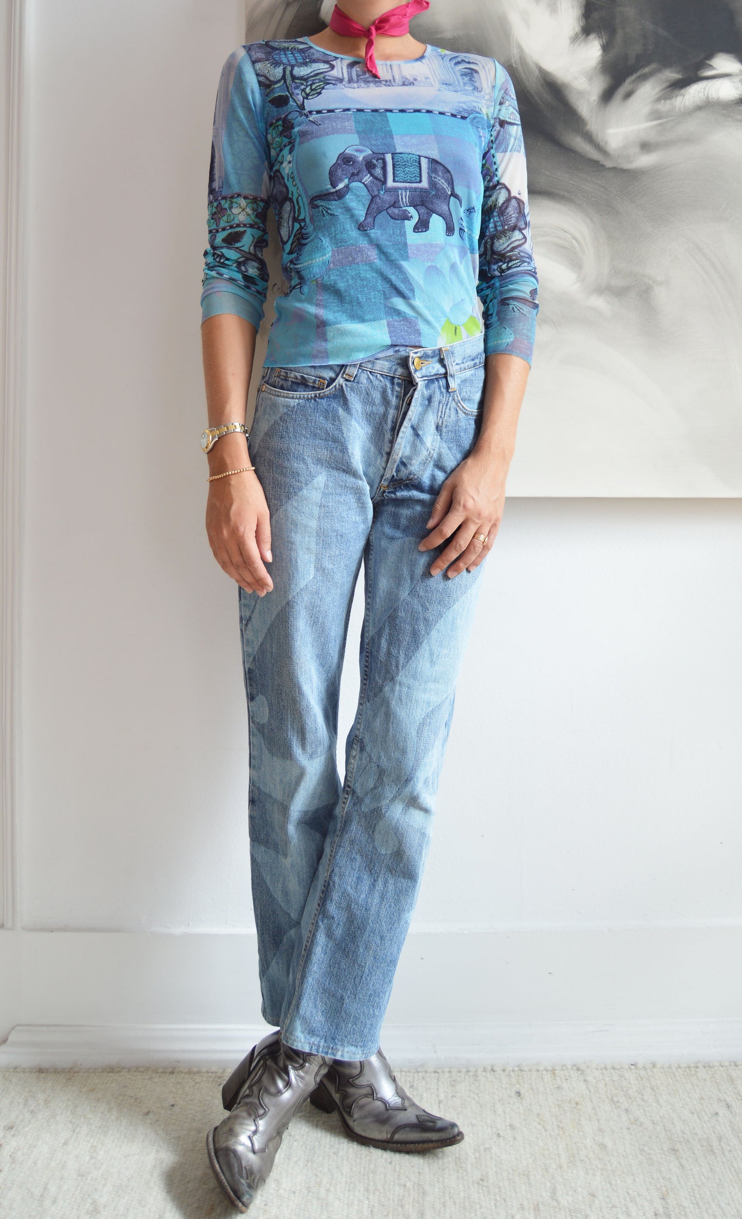 vintage kenzo jeans elephant mesh top