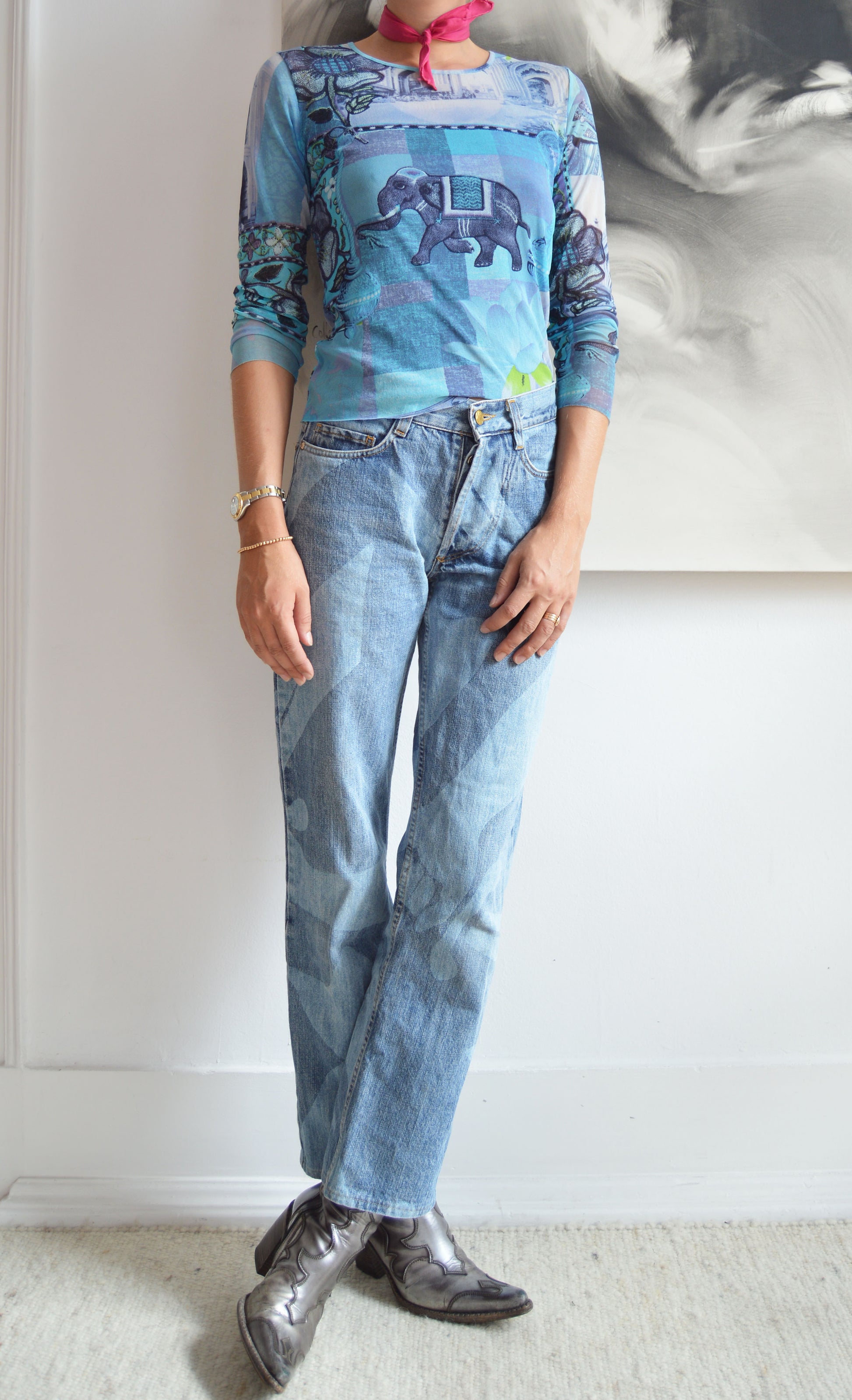 vintage kenzo jeans elephant mesh top