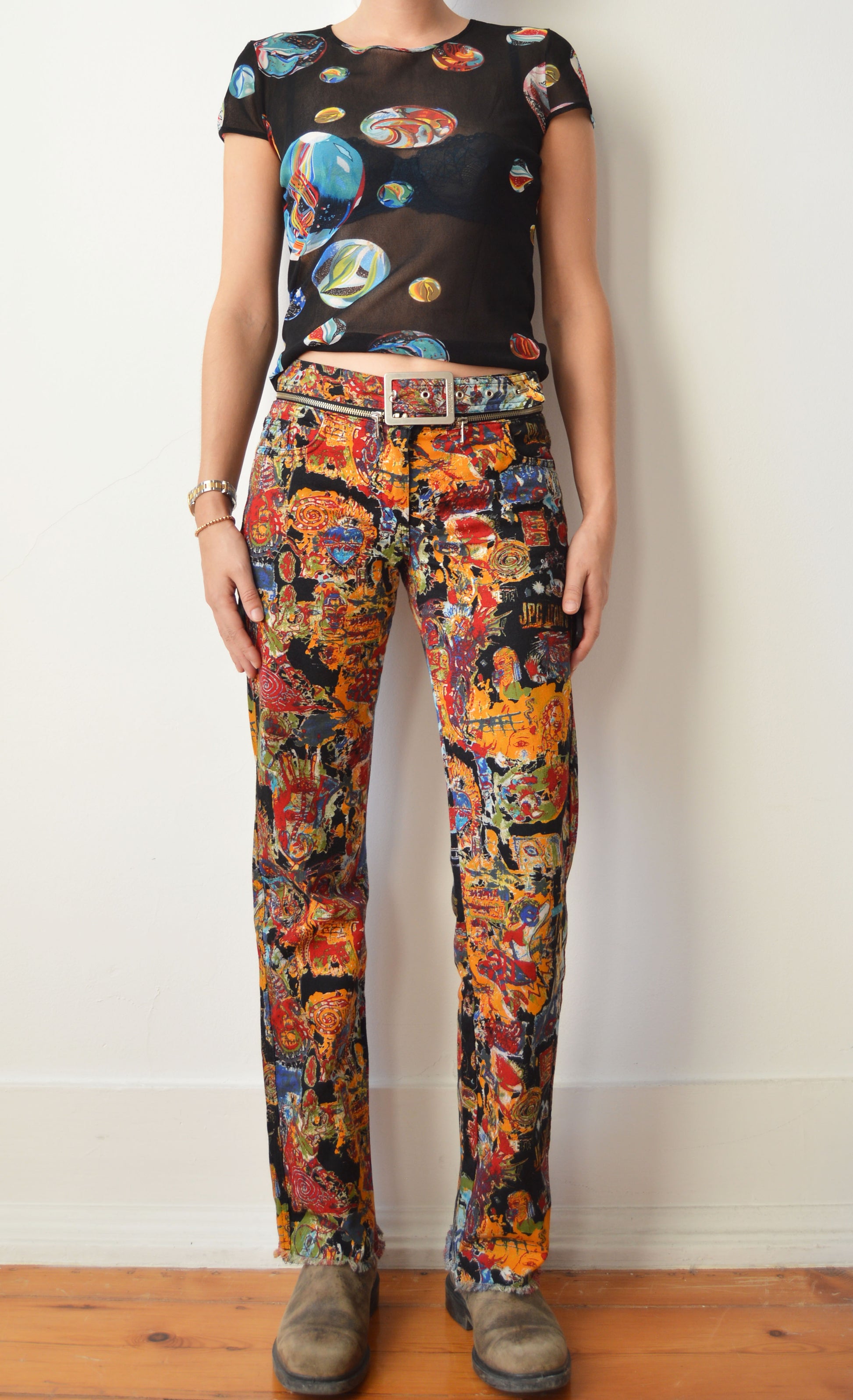 vintage 90s kenzo jeans marble pattern mesh tshirt