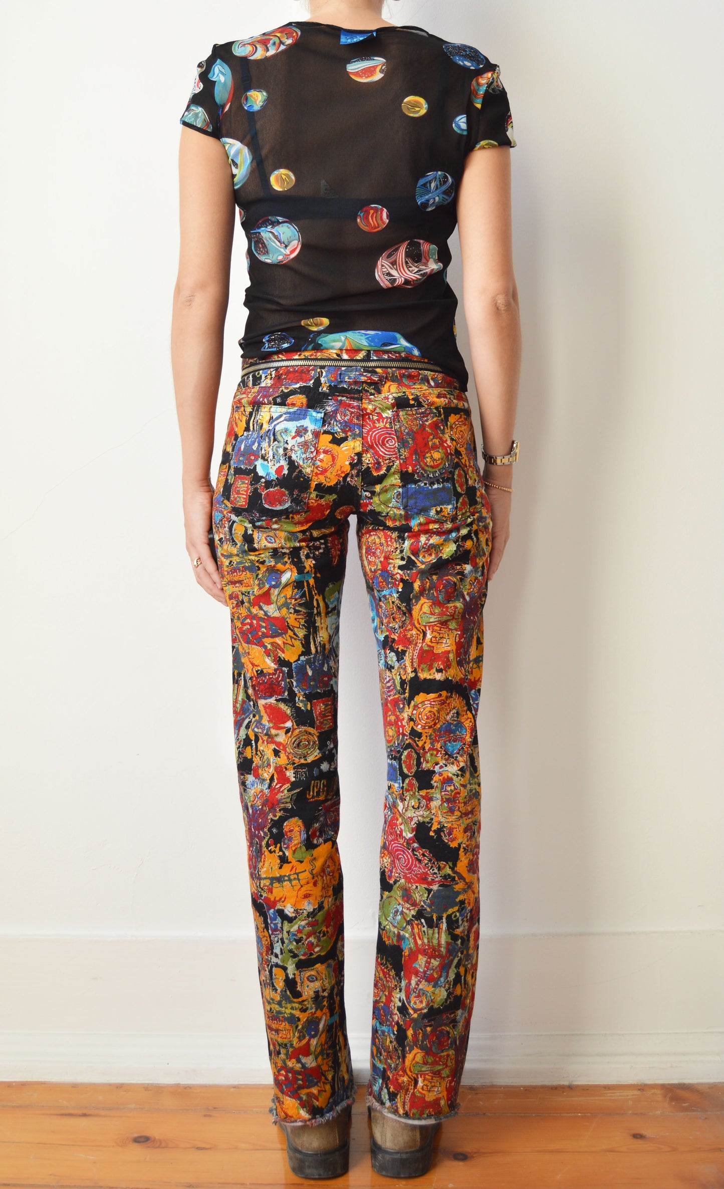 vintage 90s kenzo jeans marble pattern mesh tshirt