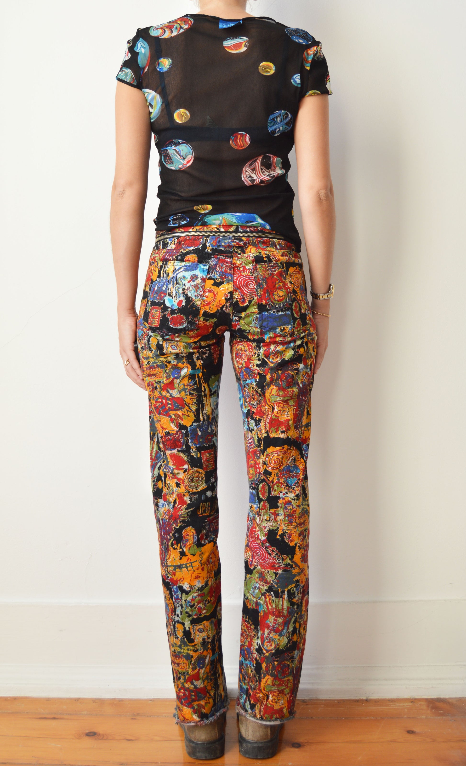 vintage 90s kenzo jeans marble pattern mesh tshirt