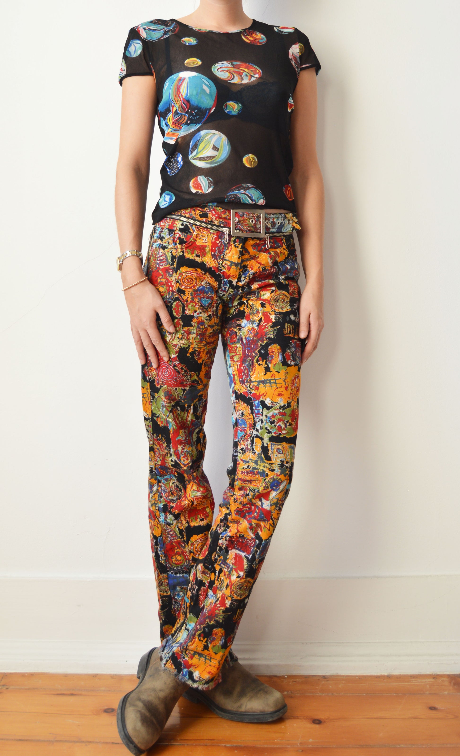 vintage 90s kenzo jeans marble pattern mesh tshirt