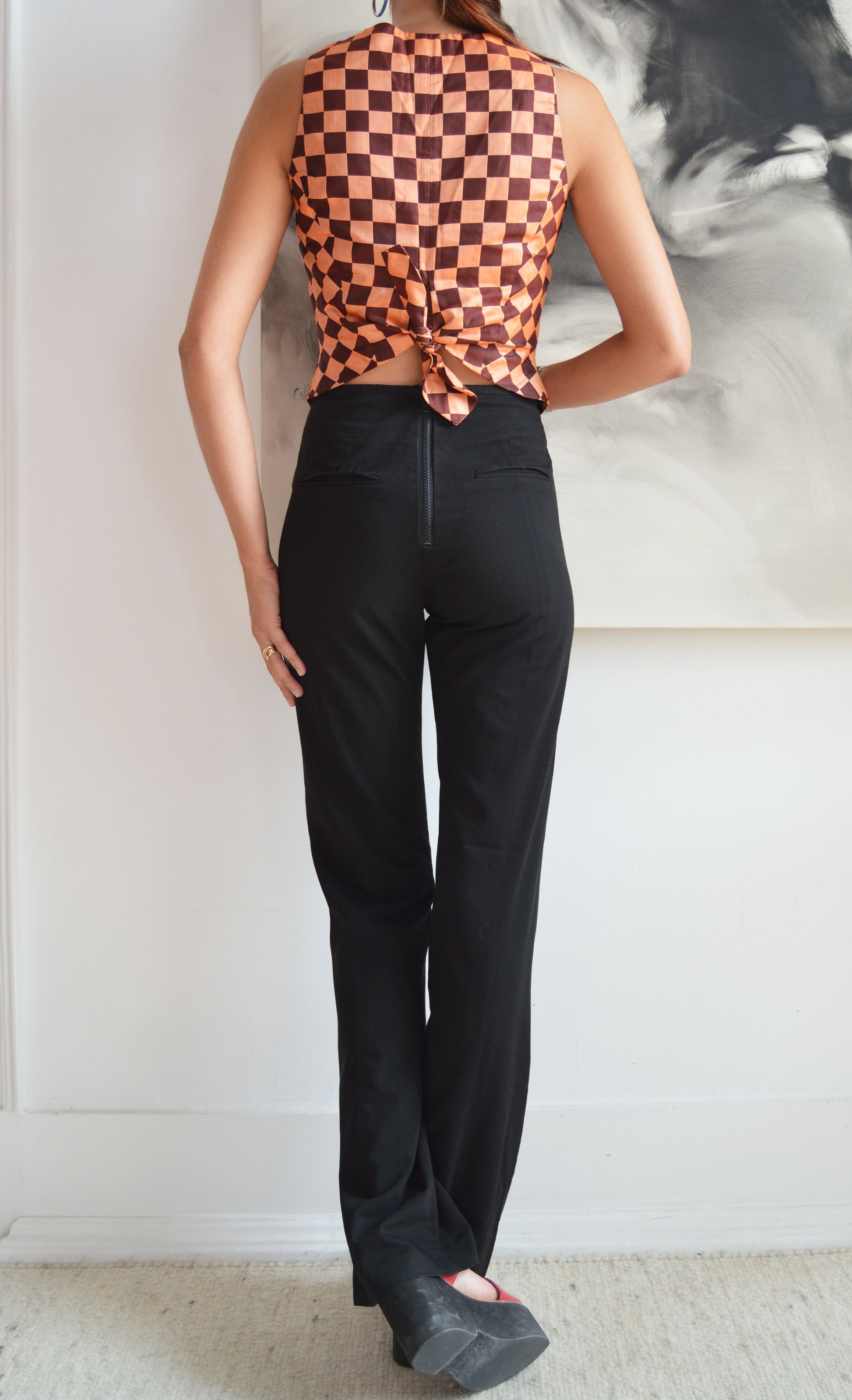 vintage kenzo silk checkered waistcoat