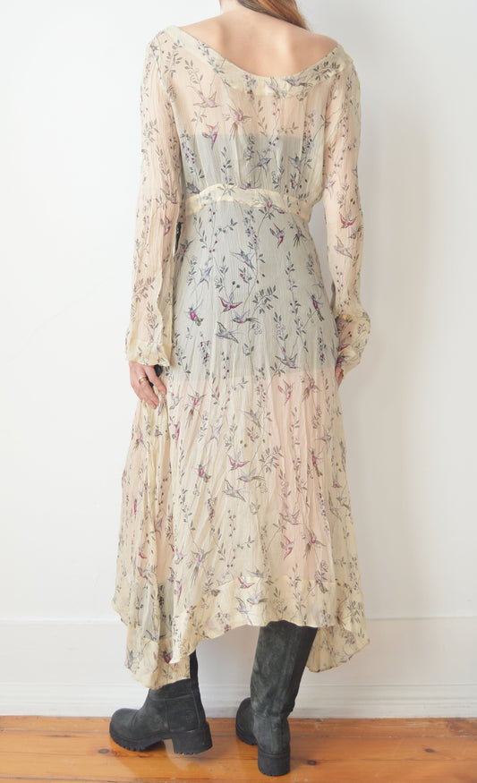 Vintage Marni F/W 2002 Silk Bird Print Sheer Dress