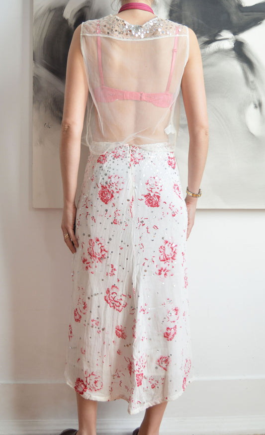 vintage marni white mesh and sequin top