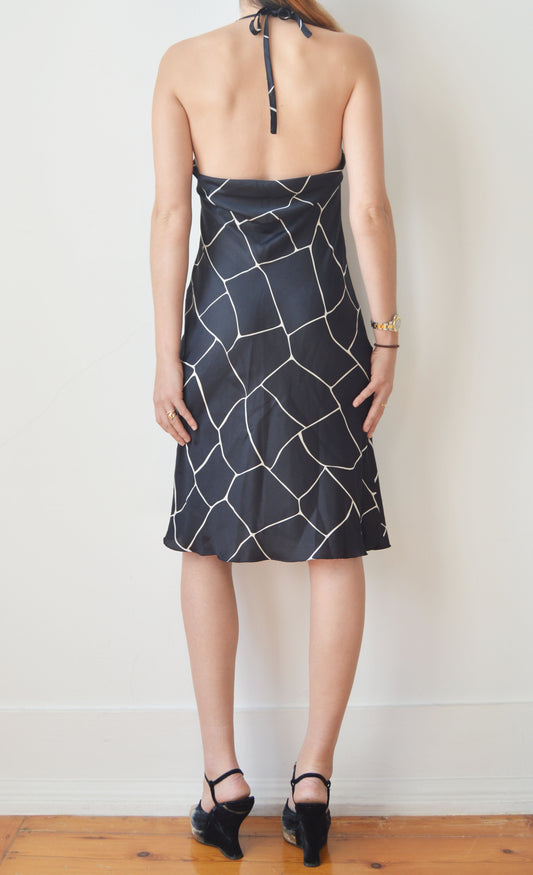 Vintage Miu Miu F/W 2000 Giraffe Print Black and White Silk Dress