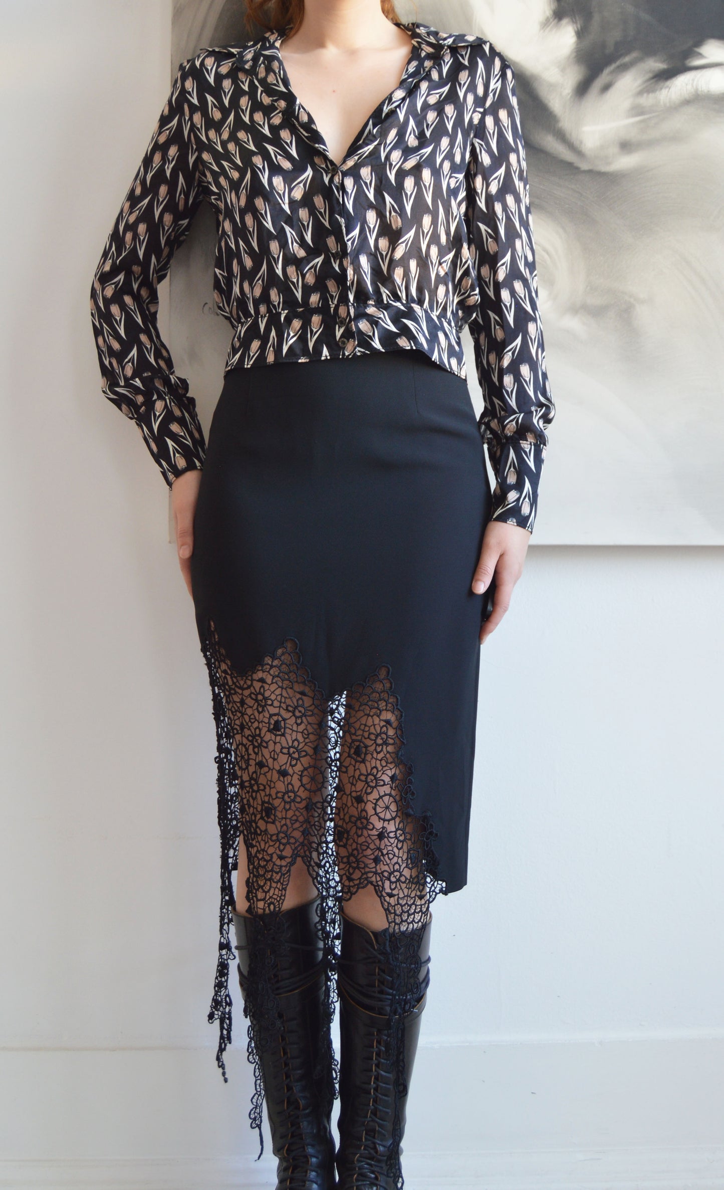 vintage miu miu fw 2000 tulip print silk blouse