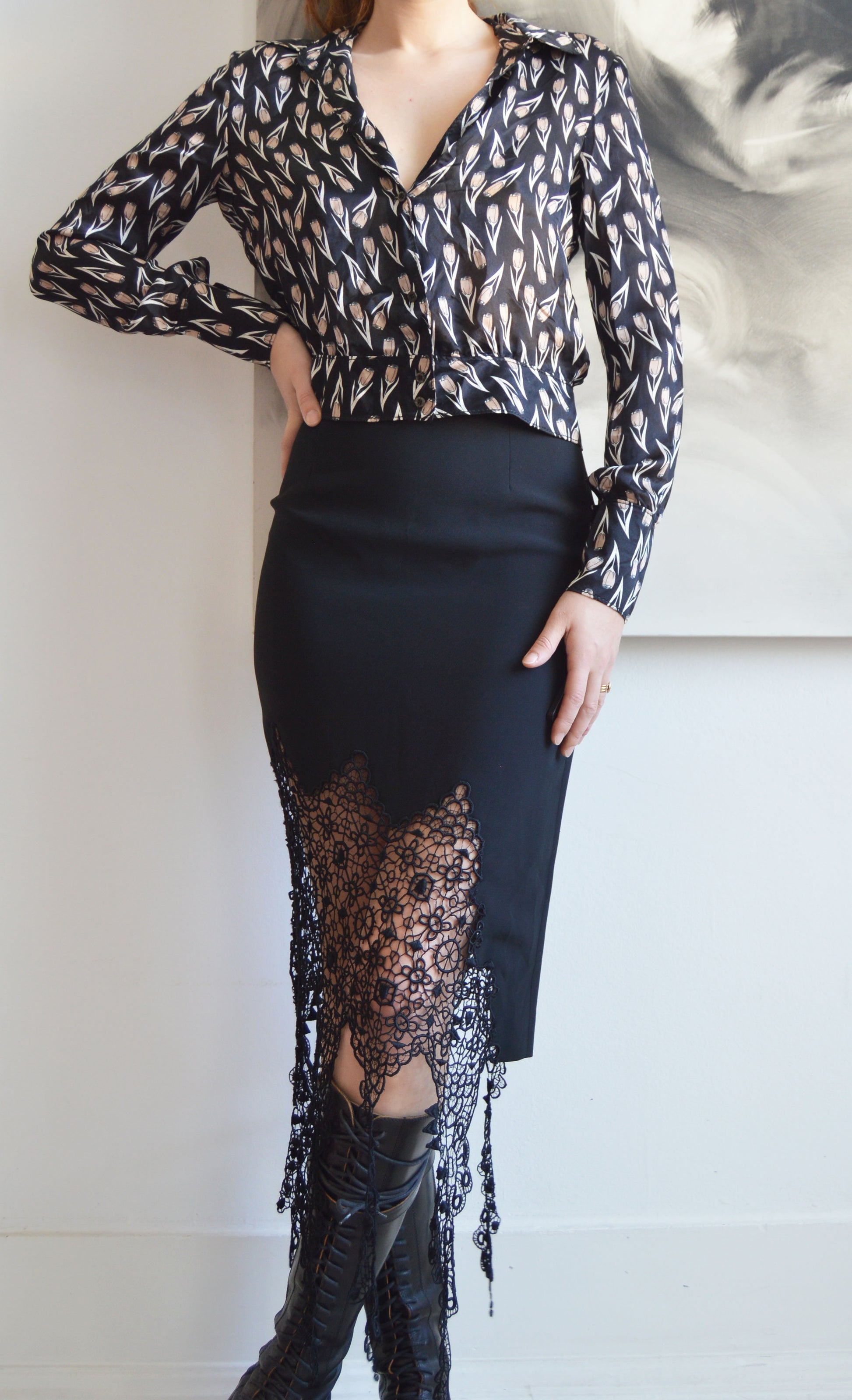 vintage miu miu fw 2000 tulip print silk blouse
