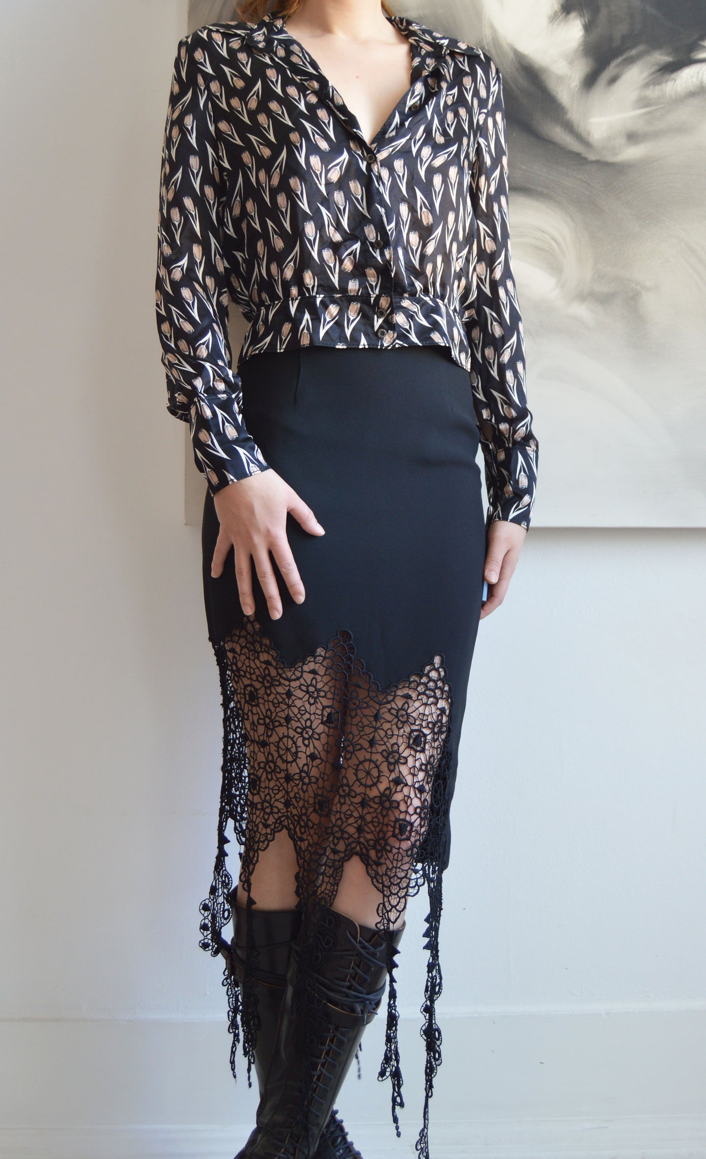 vintage miu miu fw 2000 tulip print silk blouse