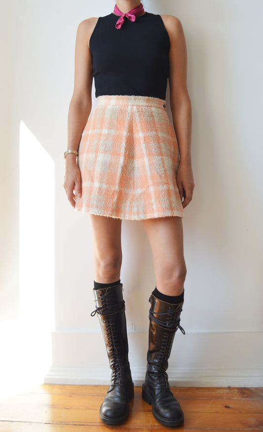 vintage prada fw 1992 apricot checked mini skirt