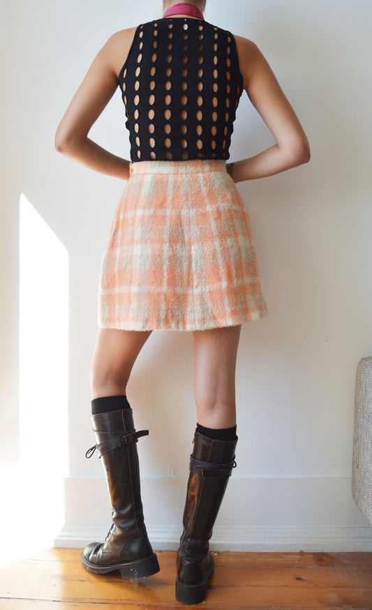 vintage prada fw 1992 apricot checked mini skirt