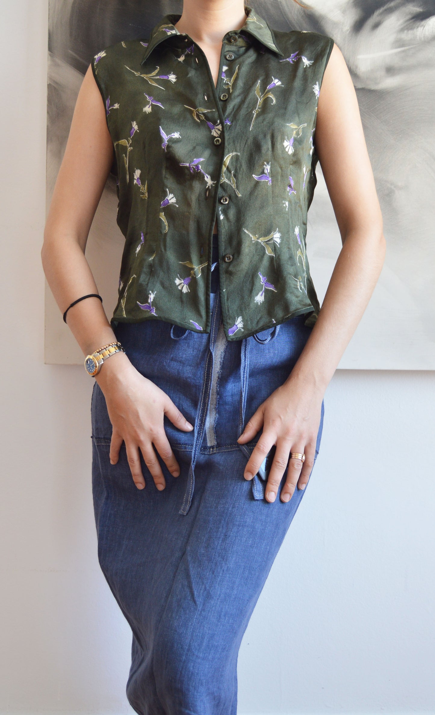 vintage prada fw 1997 silk floral blouse