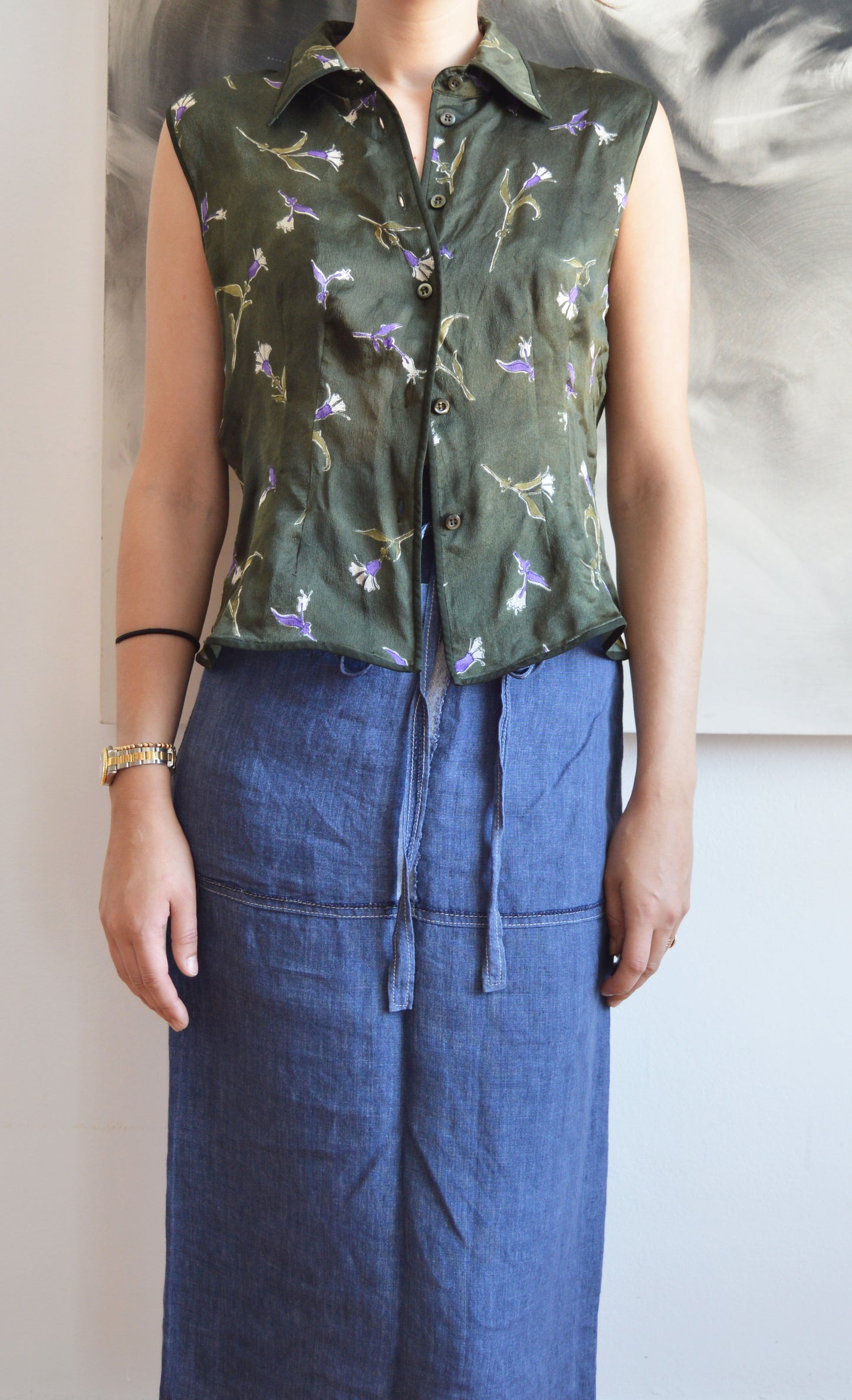 vintage prada fw 1997 silk floral blouse