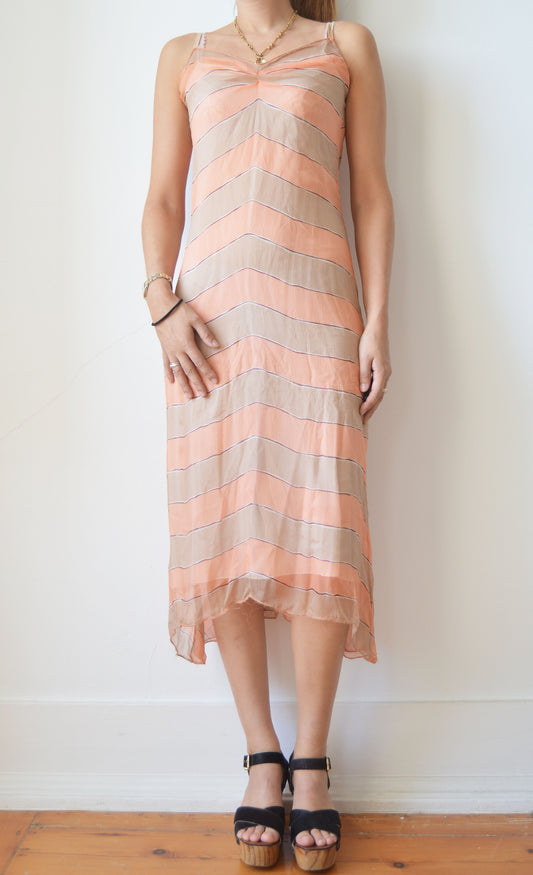vintage prada fw 2000 orange silk striped dress