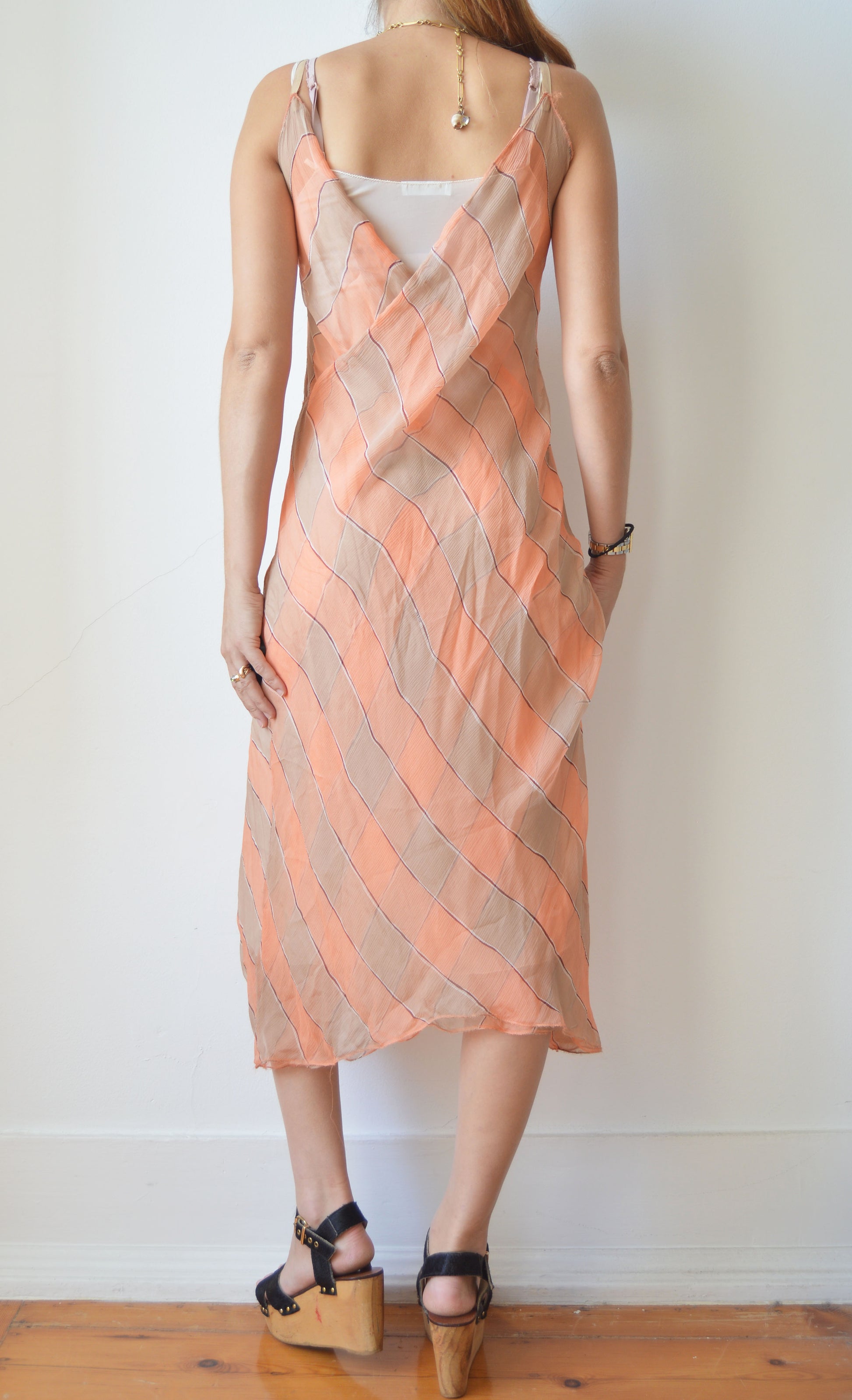 vintage prada fw 2000 orange silk striped dress