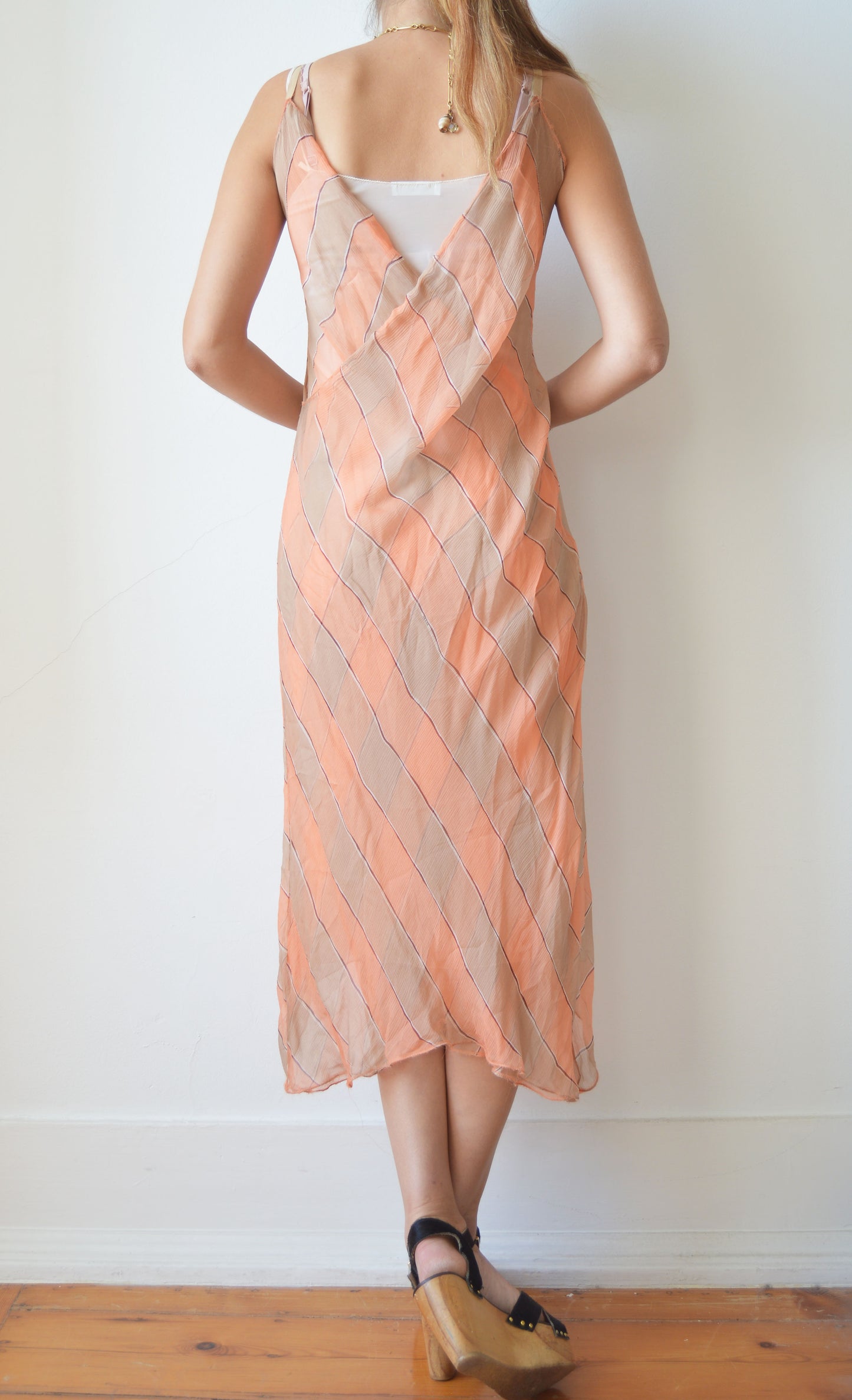 vintage prada fw 2000 orange silk striped dress