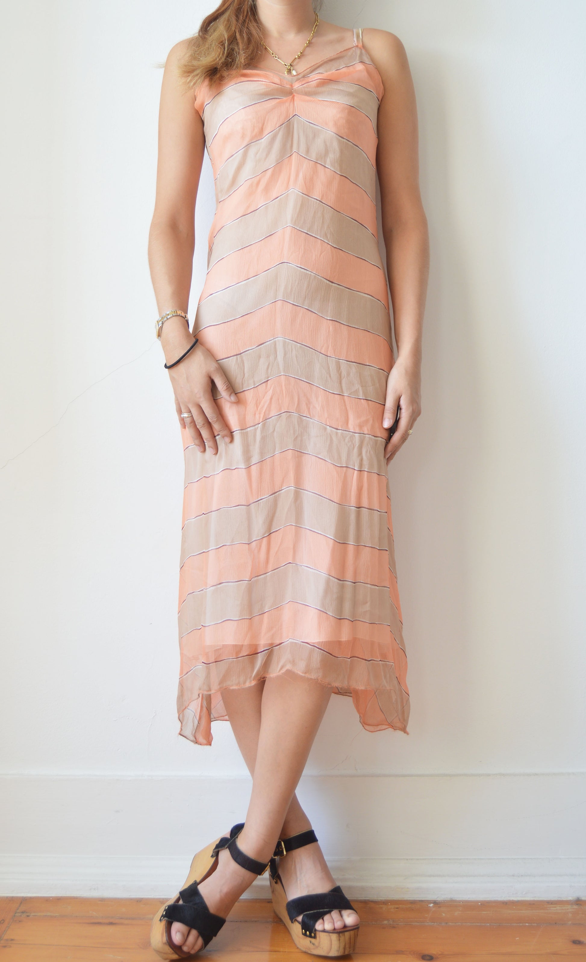 vintage prada fw 2000 orange silk striped dress