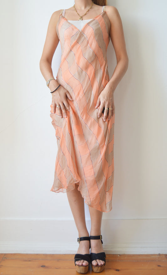 vintage prada fw 2000 orange silk striped dress